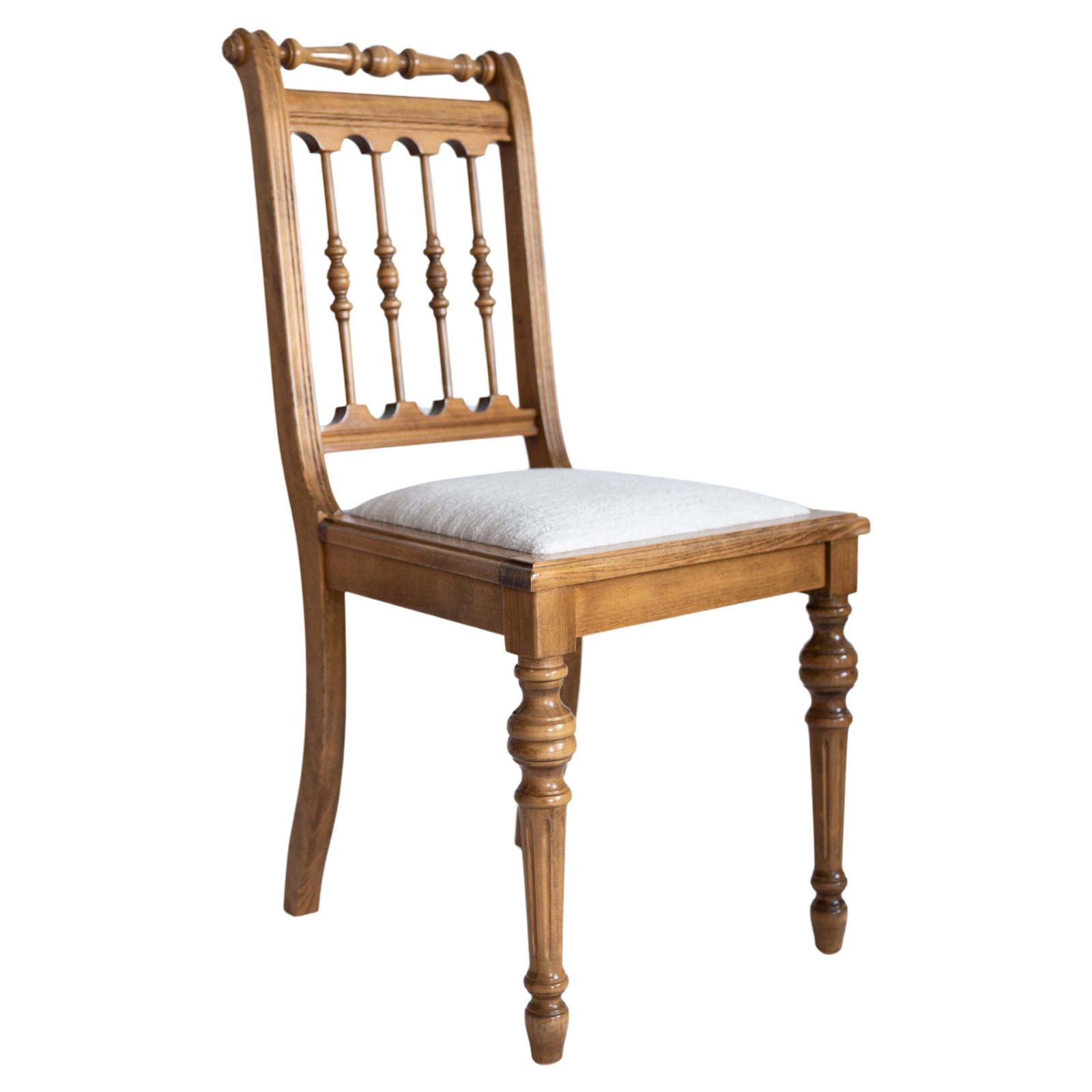 Mid Century Unique Chair, White Chenille, Oak Wood, Europe, 1960s
