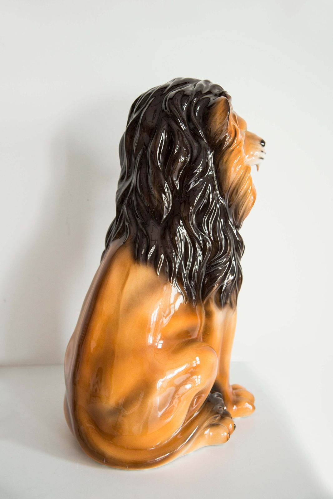 Mid Century Hand Painted Ceramic Lion Sculpture, Italy, 1960s photo vintage