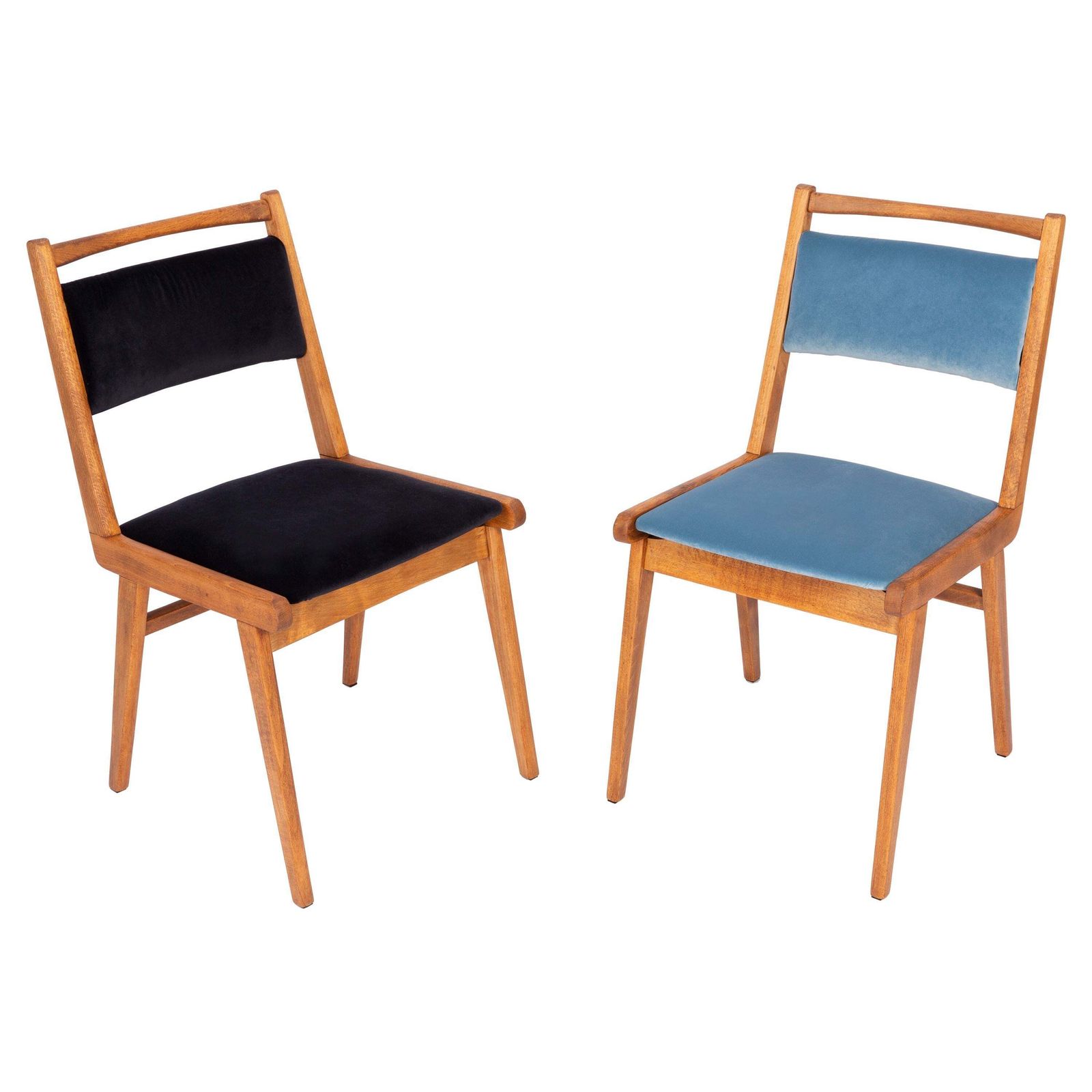 Set Of Two 20th Century Black And Blue Velvet Chairs, Poland, 1960s