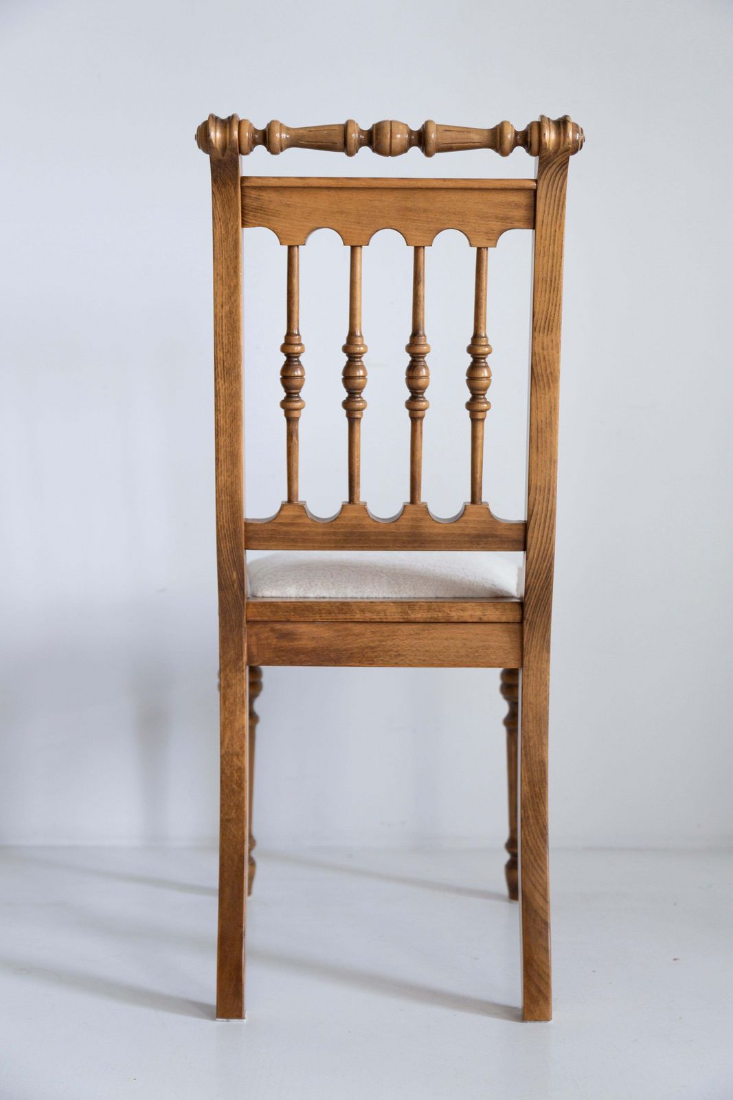 photo furniture Mid Century Unique Chair, White Chenille, Oak Wood, Europe, 1960s