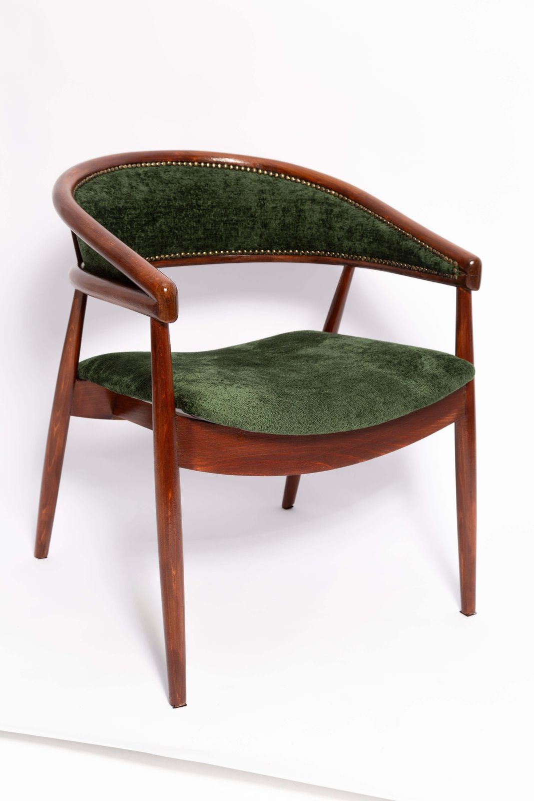 Mid Century James Mont Gebogen Beuken "King Cole" Fauteuil, Donkergroen Fluweel, Jaren 1960 photo Meubels