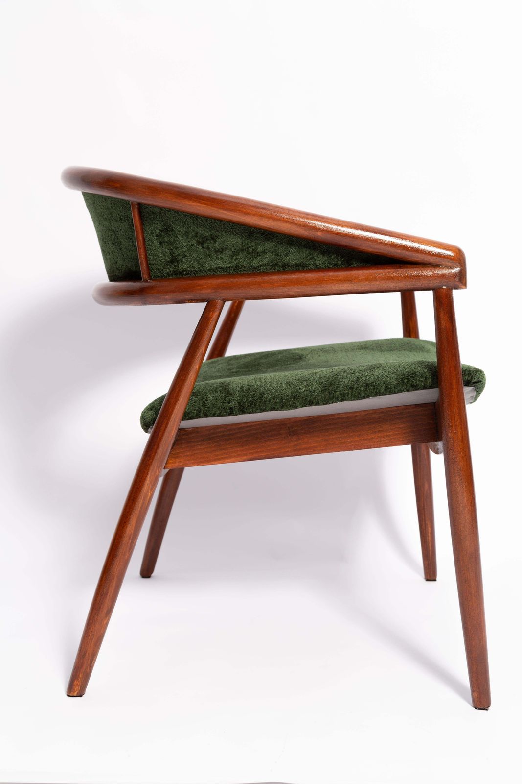 Mid Century James Mont Gebogen Beuken "King Cole" Fauteuil, Donkergroen Fluweel, Jaren 1960 photo buy