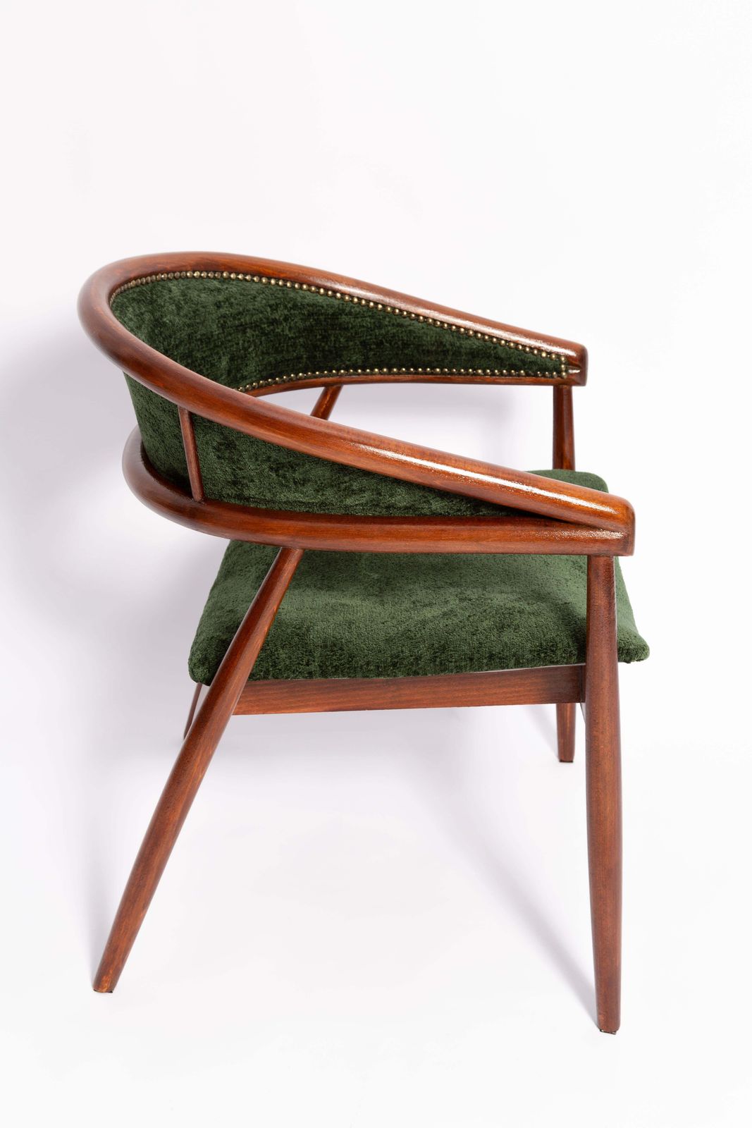 Mid Century James Mont Gebogen Beuken "King Cole" Fauteuil, Donkergroen Fluweel, Jaren 1960 photo vintage