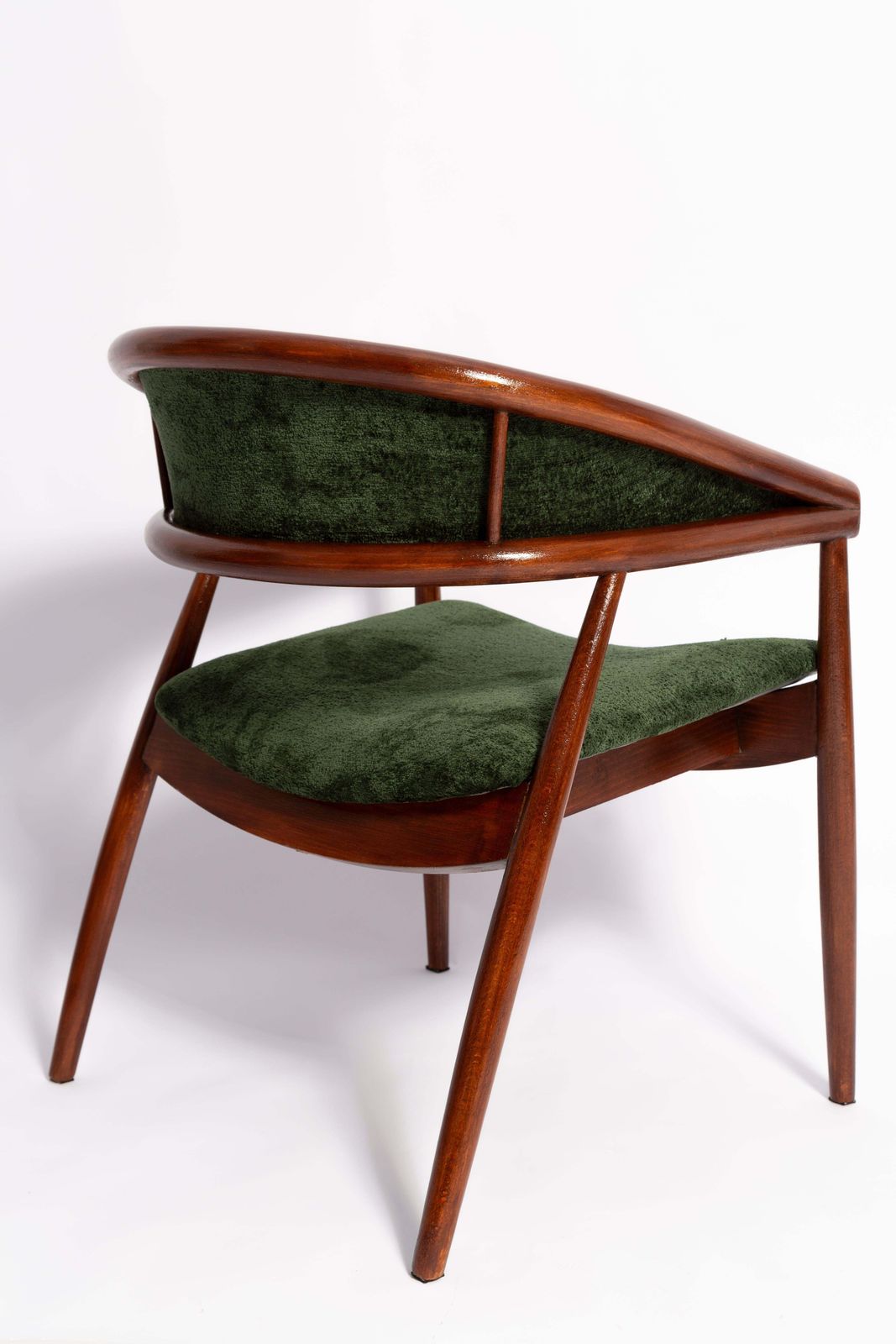 photo furniture Mid Century James Mont Gebogen Beuken "King Cole" Fauteuil, Donkergroen Fluweel, Jaren 1960