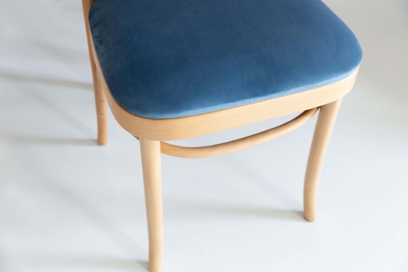 Set Of Five Blue Velvet Thonet Wood Rattan Chairs, 1960s photo Furniture