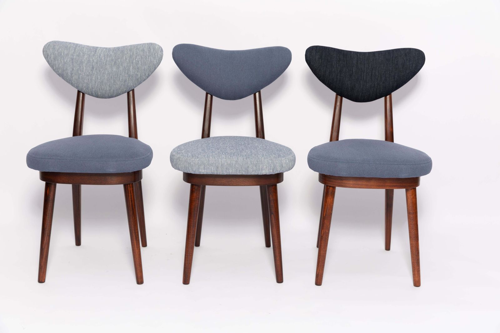 2551.0 Set Of Six Midcentury Light And Medium Blue Denim Heart Chairs, Europe, 1960s photo