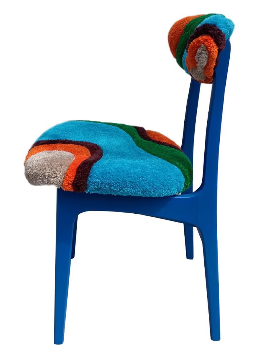Set Of Four Mid Century Tufting Chairs, Blue Wood, Rajmund Halas, Poland, 1960s photo Furniture