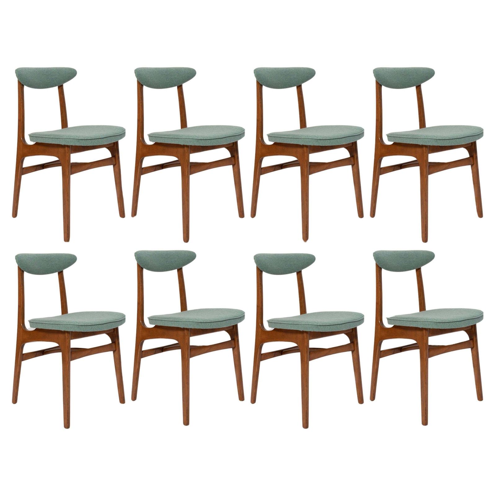 Set Of Eight Mid Century Green Wool Chairs, Rajmund Halas, Europe, 1960s