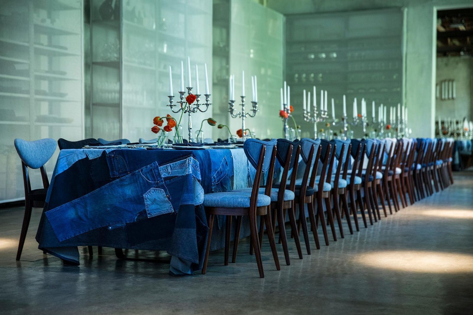 Set Of Eight Midcentury Light And Dark Blue Denim Heart Chairs, Europe, 1960s photo 3403.0