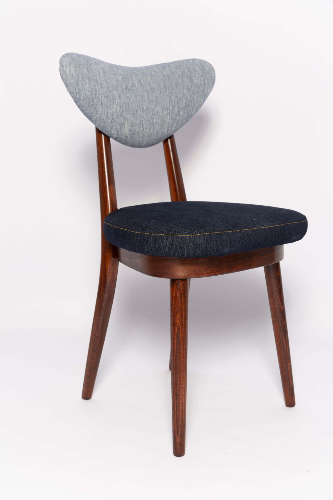 Set Of Eight Midcentury Light And Dark Blue Denim Heart Chairs, Europe, 1960s photo vinterior