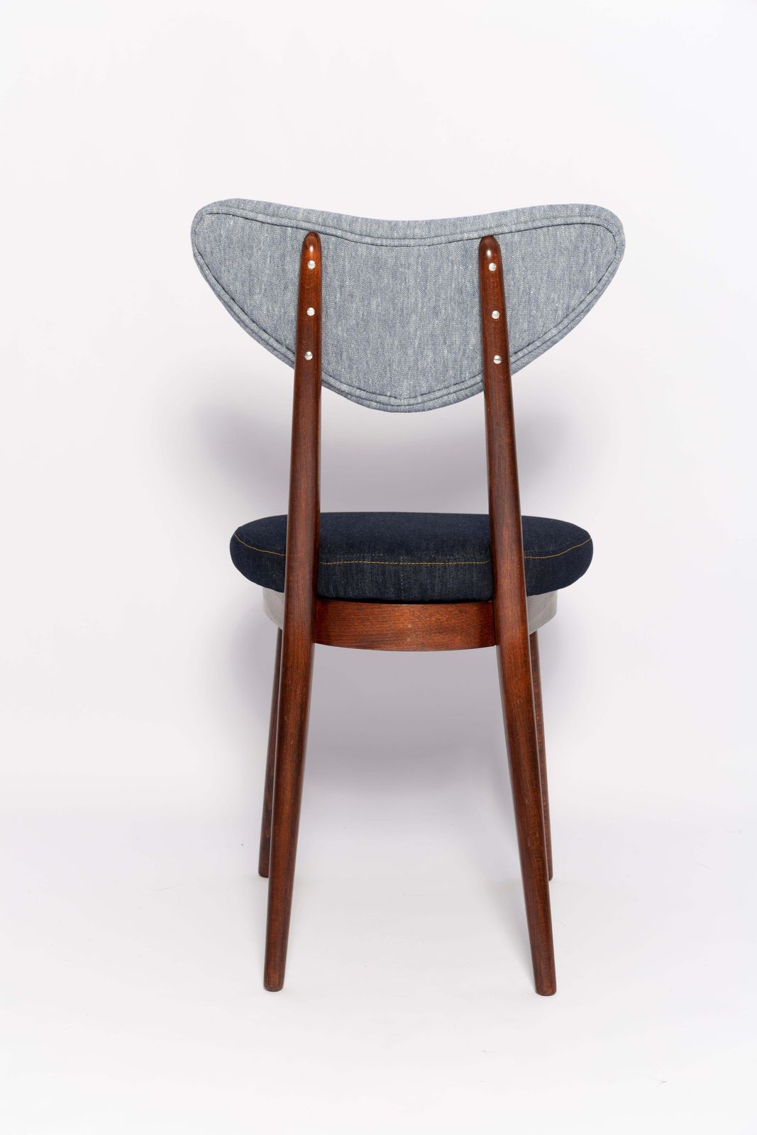 Set Of Eight Midcentury Light And Dark Blue Denim Heart Chairs, Europe, 1960s photo vintage