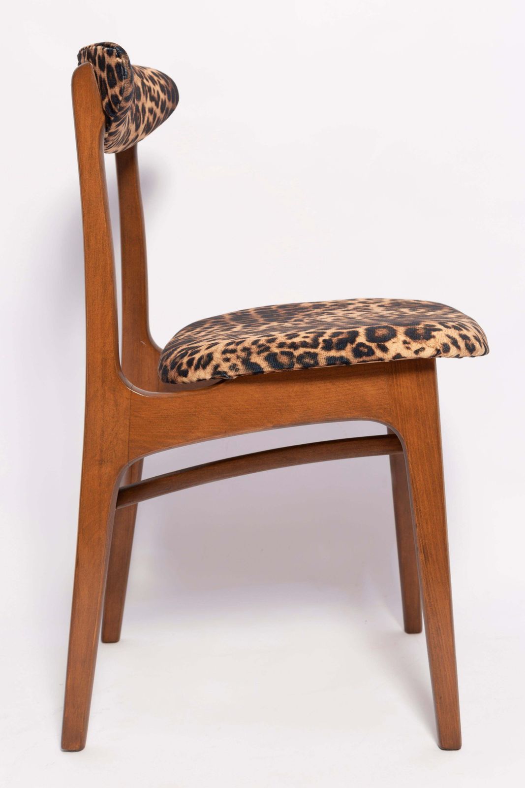 Six Mid Century Leopard Velvet Chairs, Walnut Wood, Rajmund Halas, Poland, 1960s photo for sale