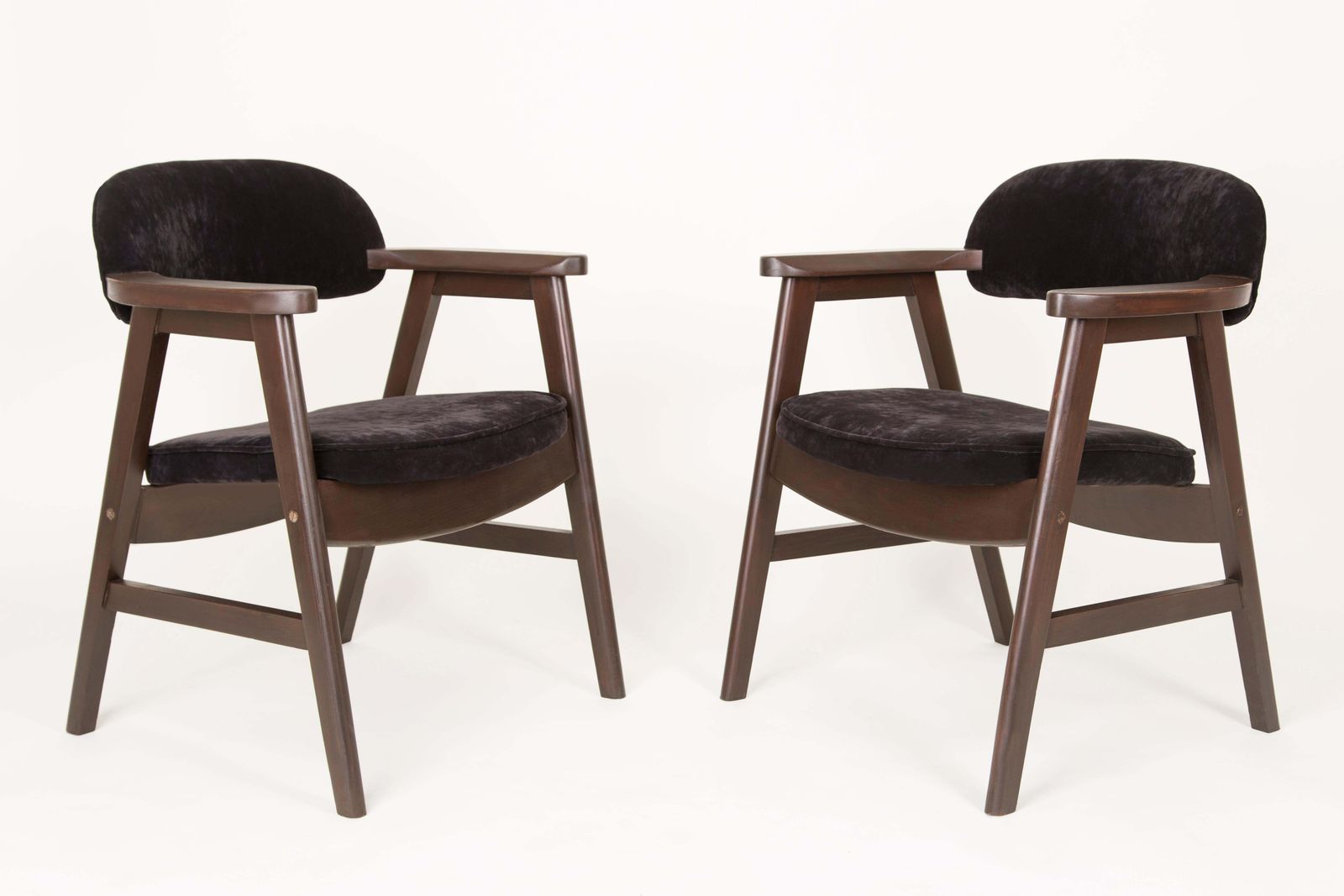 Set Of Four 20th Century Buffalo Black Wood And Velvet Chairs, 1960s photo Furniture