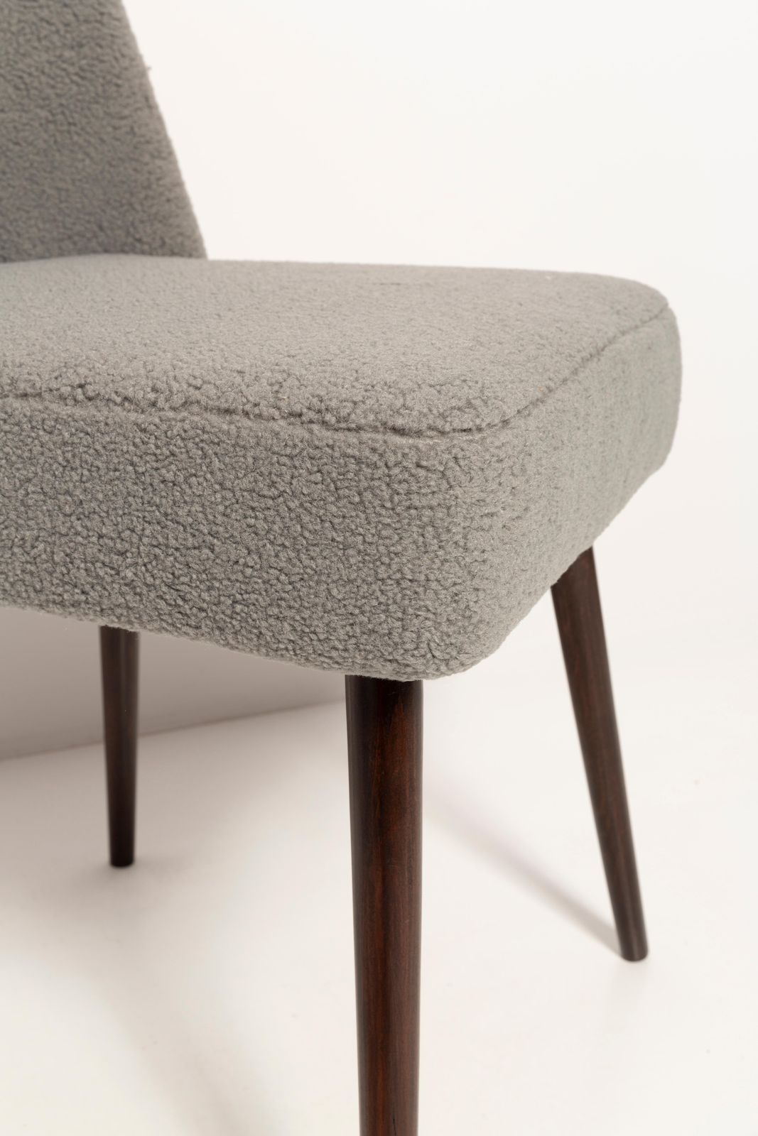 Set Of Seven Gray Boucle 'Shell' Chairs, Dark Beech Wood, Europe, 1960s photo vinterior