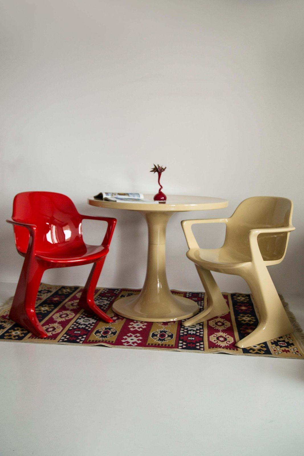 Midcentury Beige And Red Kangaroo Chairs And Table Ernst Moeckl, Germany, 1968 photo 4252.0