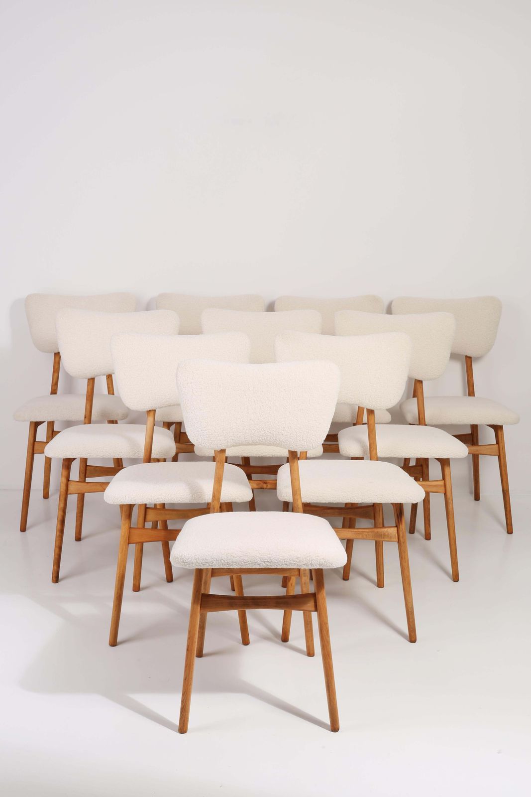 Set Of Ten 20th Century Light Crème Boucle Chairs, 1960s photo furniture