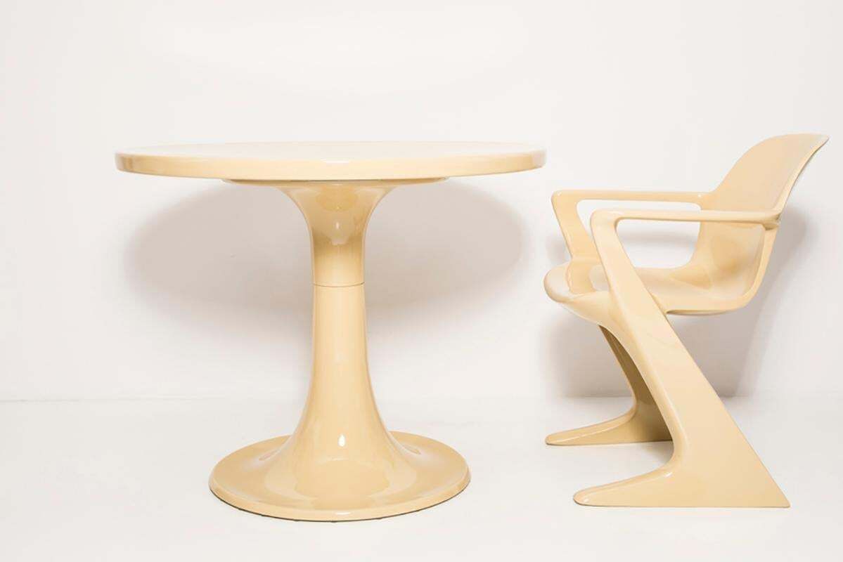 Midcentury Beige And Blue Kangaroo Chairs And Table Ernst Moeckl, Germany, 1968 photo 4252.0