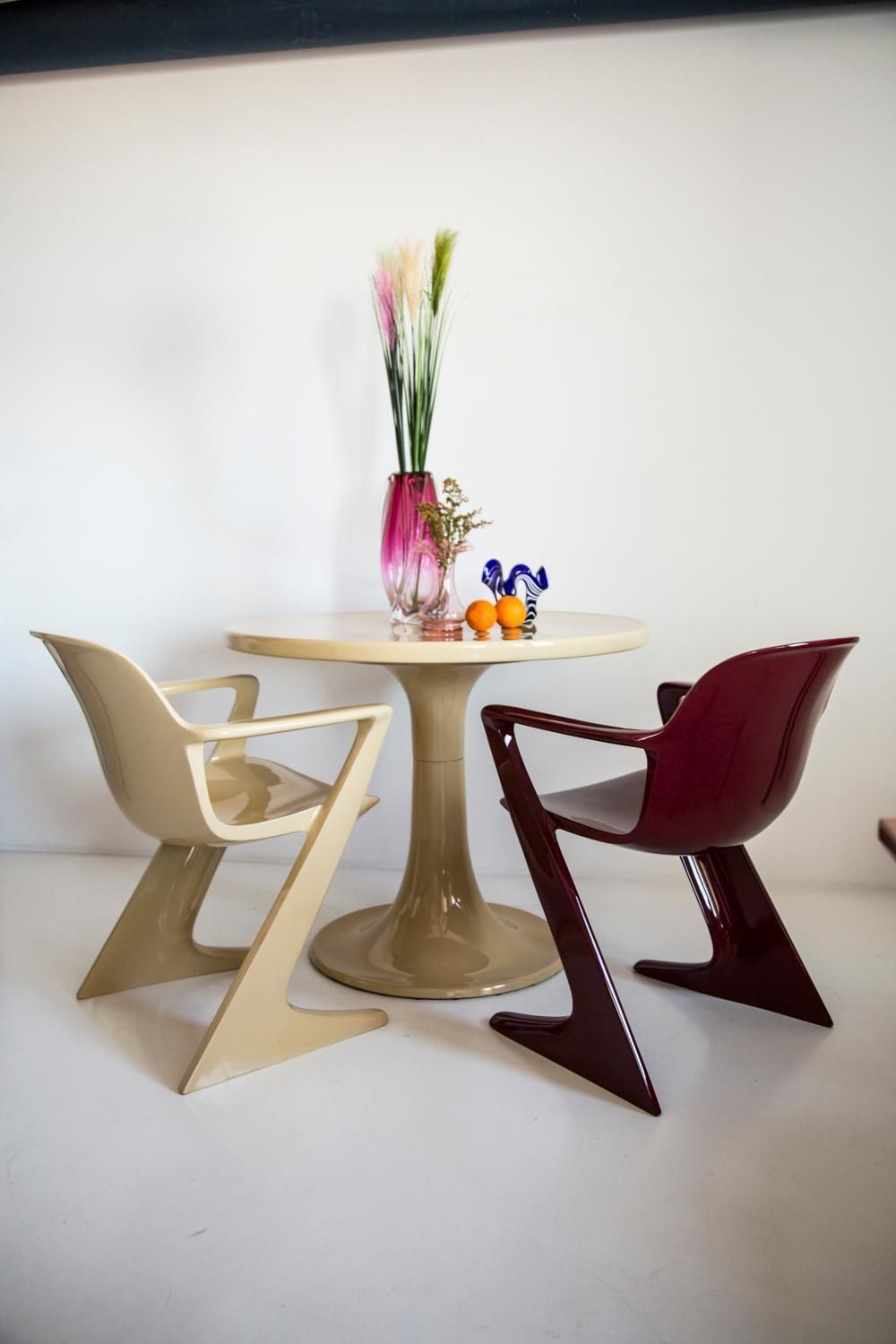 Midcentury Beige And Red Kangaroo Chairs And Table Ernst Moeckl, Germany, 1968 photo for sale