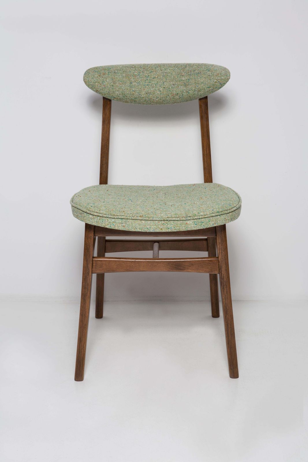 Twelve Mid Century Green Wool Chairs, Walnut Wood, Rajmund Halas, Poland, 1960s photo Furniture