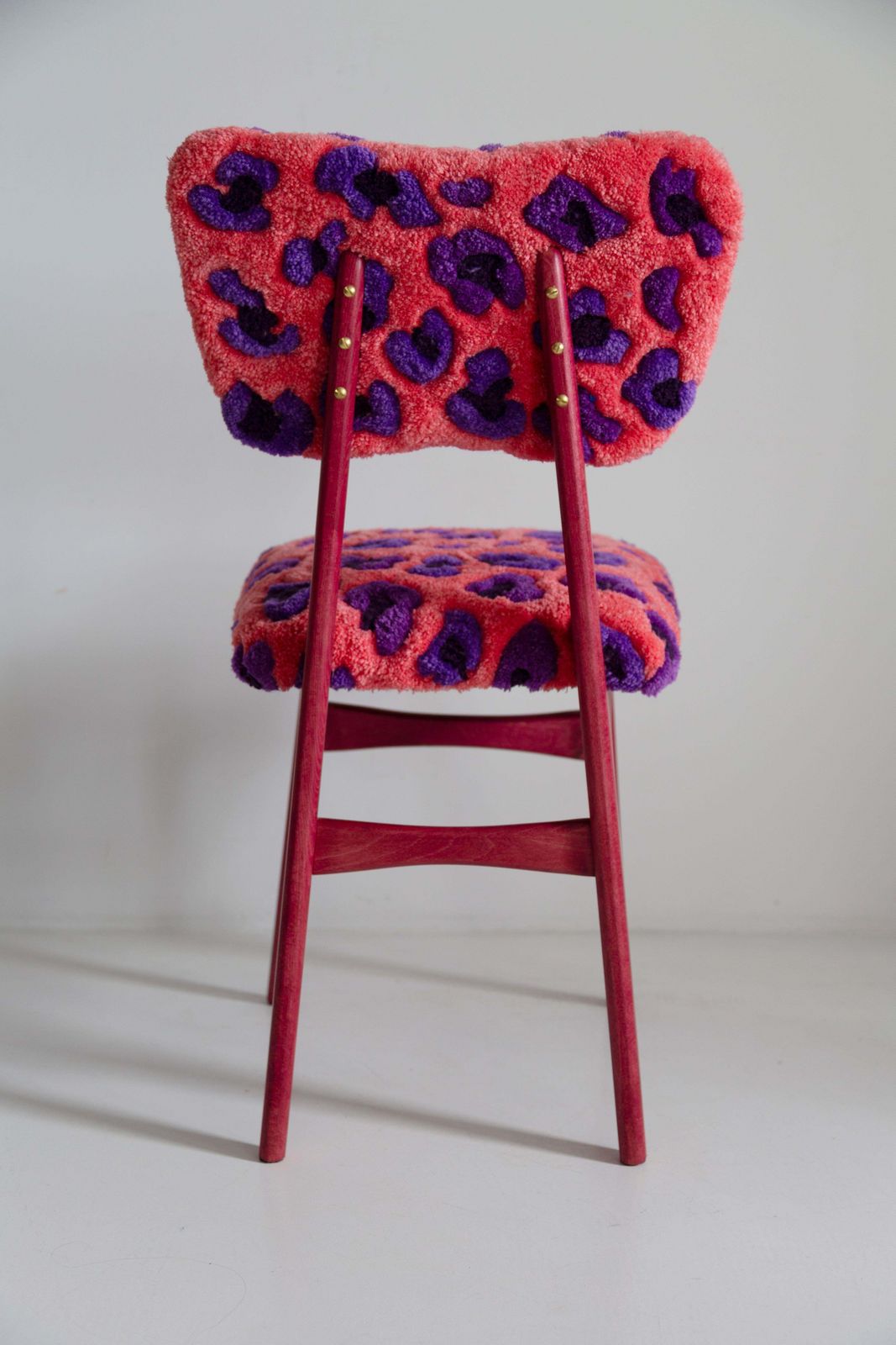 Six Mid Century Butterfly Chairs, Hand Tufting Pink Wool Leopard, Europe, 1960s photo for sale