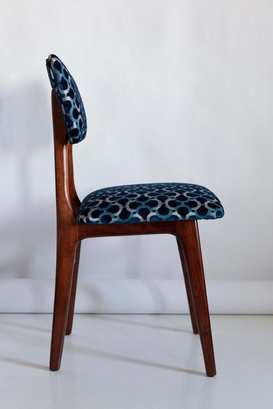 Ten Mid Century Butterfly Chairs, Blue Scarabeo Velvet, Dark Wood, Europe, 1960s photo buy