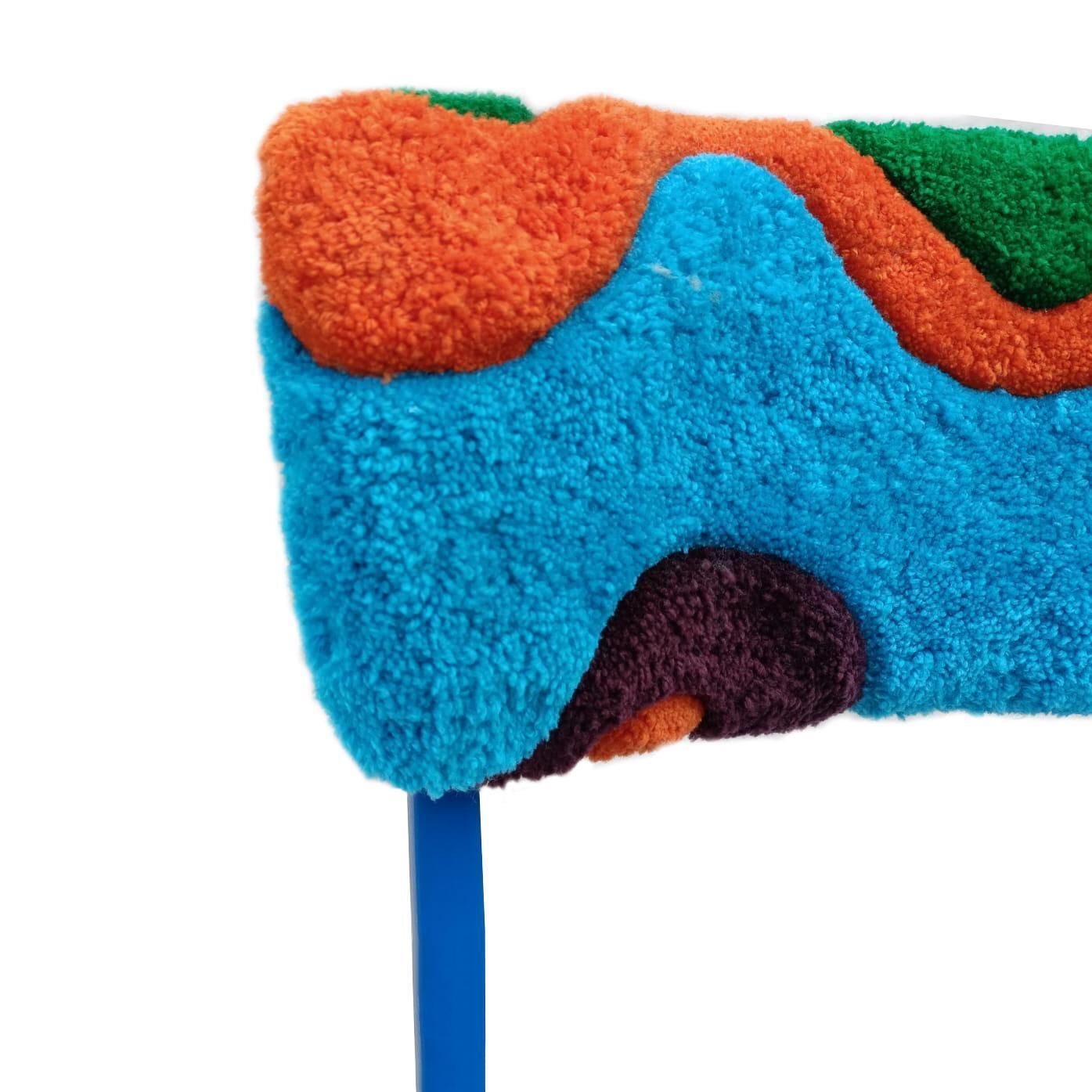 Eight Mid Century Modern Bumerang Chairs, Tufting Blue Green Wool, Poland, 1960s photo vintage