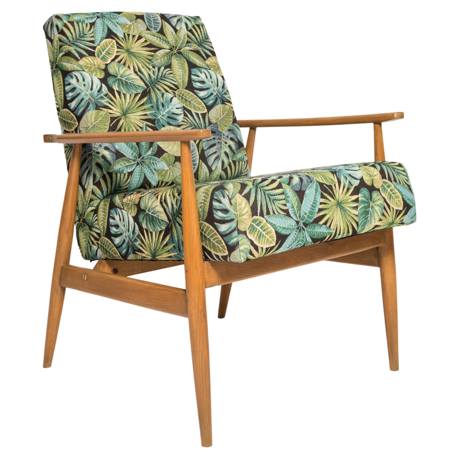 Mid Century Green Leaves Jacquard Dante Armchair, H. Lis, 1960s