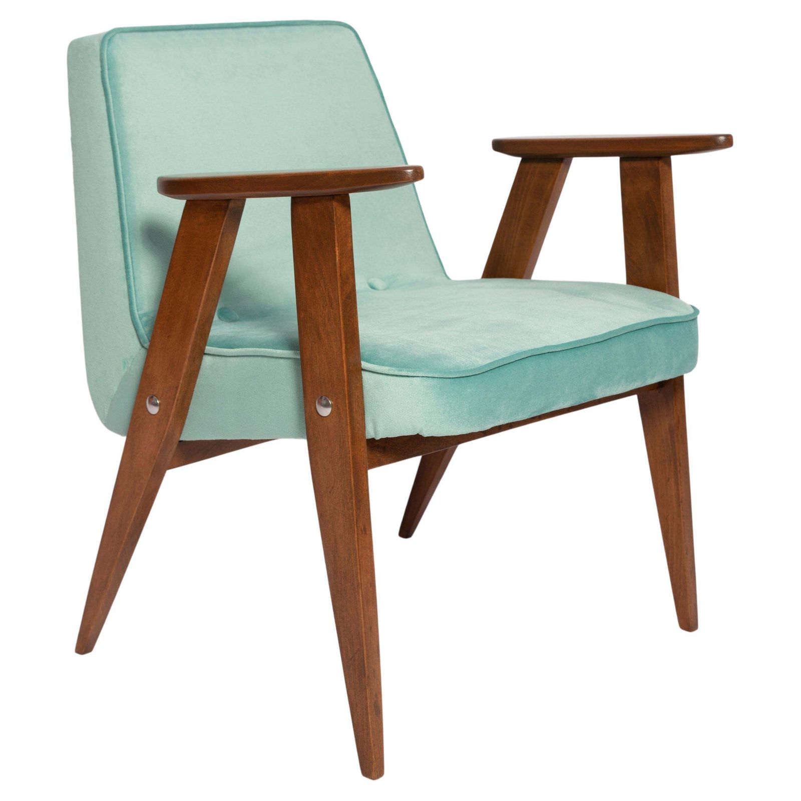 Mid Century 366 Armchair, Mint Green Velvet, By Jozef Chierowski, Europe, 1960s