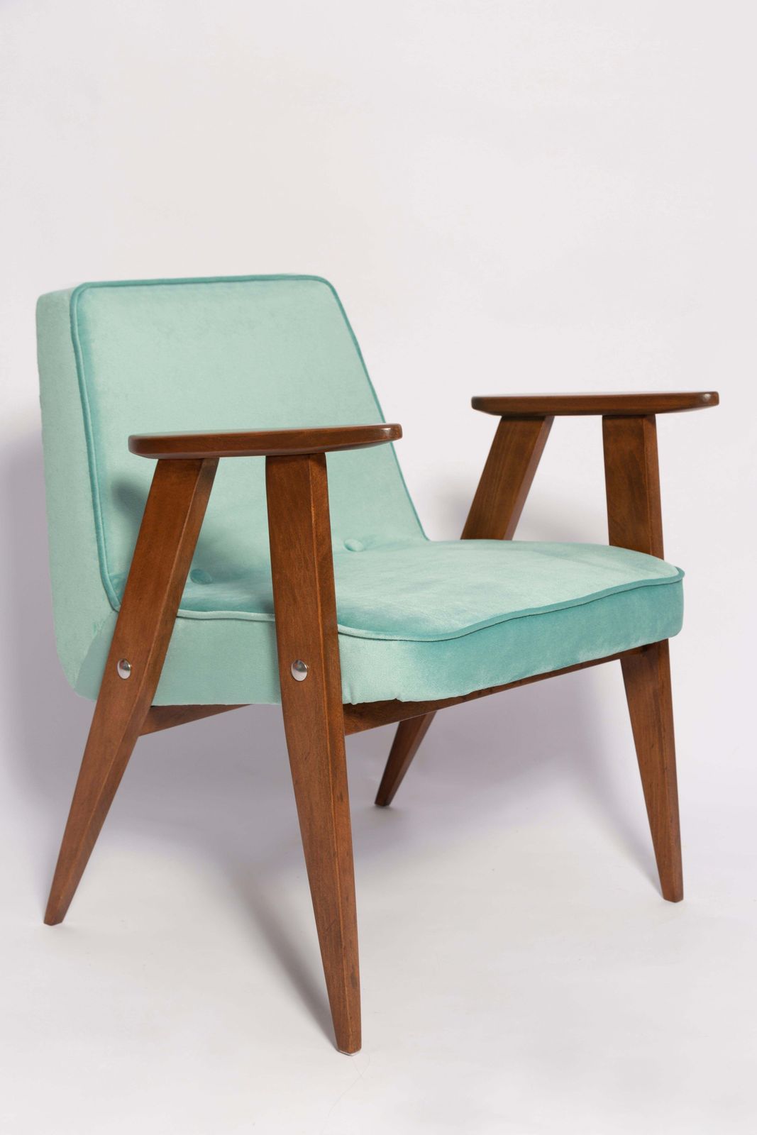 Mid Century 366 Armchair, Mint Green Velvet, By Jozef Chierowski, Europe, 1960s photo furniture