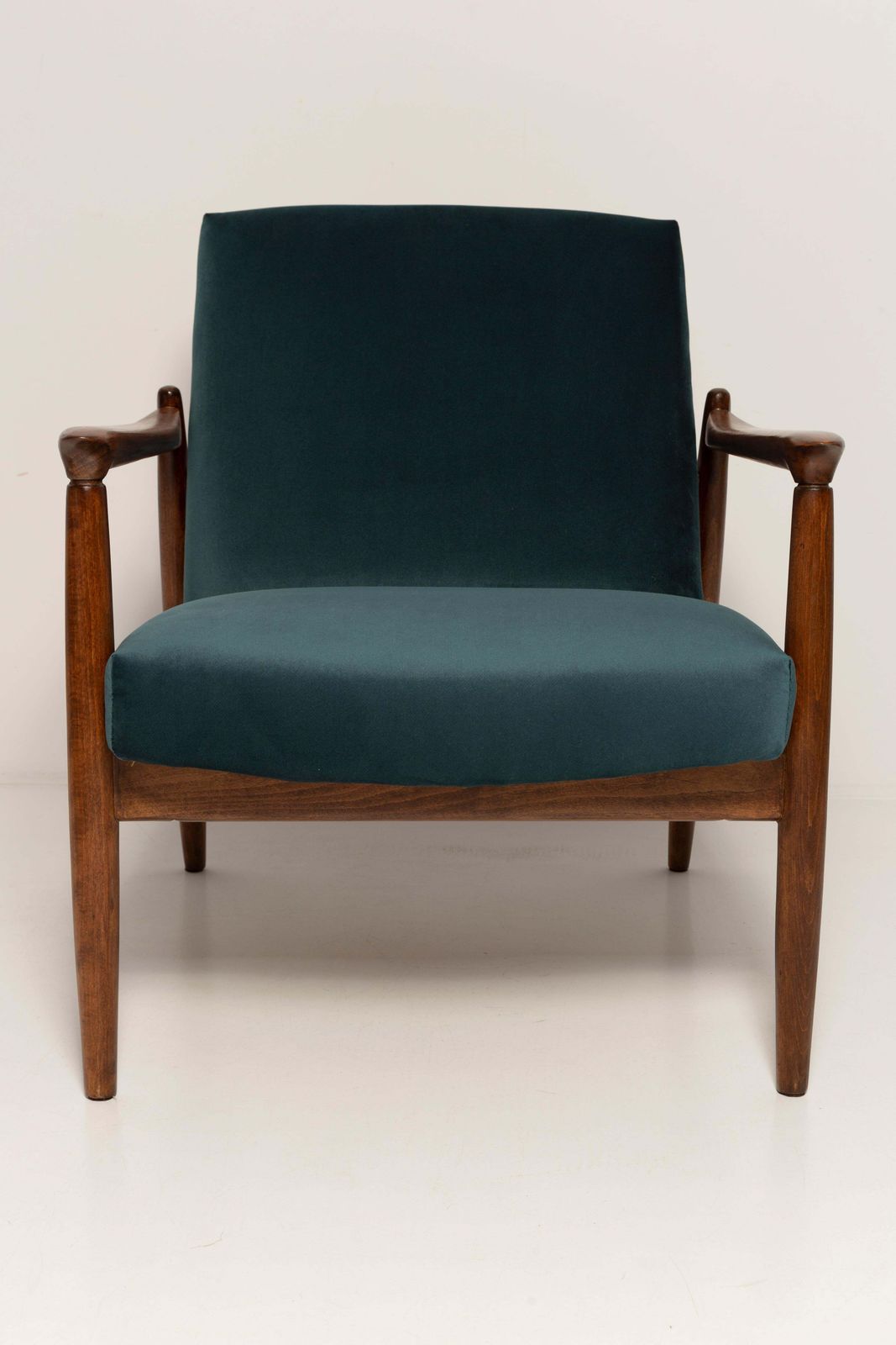 photo buy Mid Century Petrol Blauw Fluwelen Fauteuil, Edmund Homa, Polen, Jaren 1960