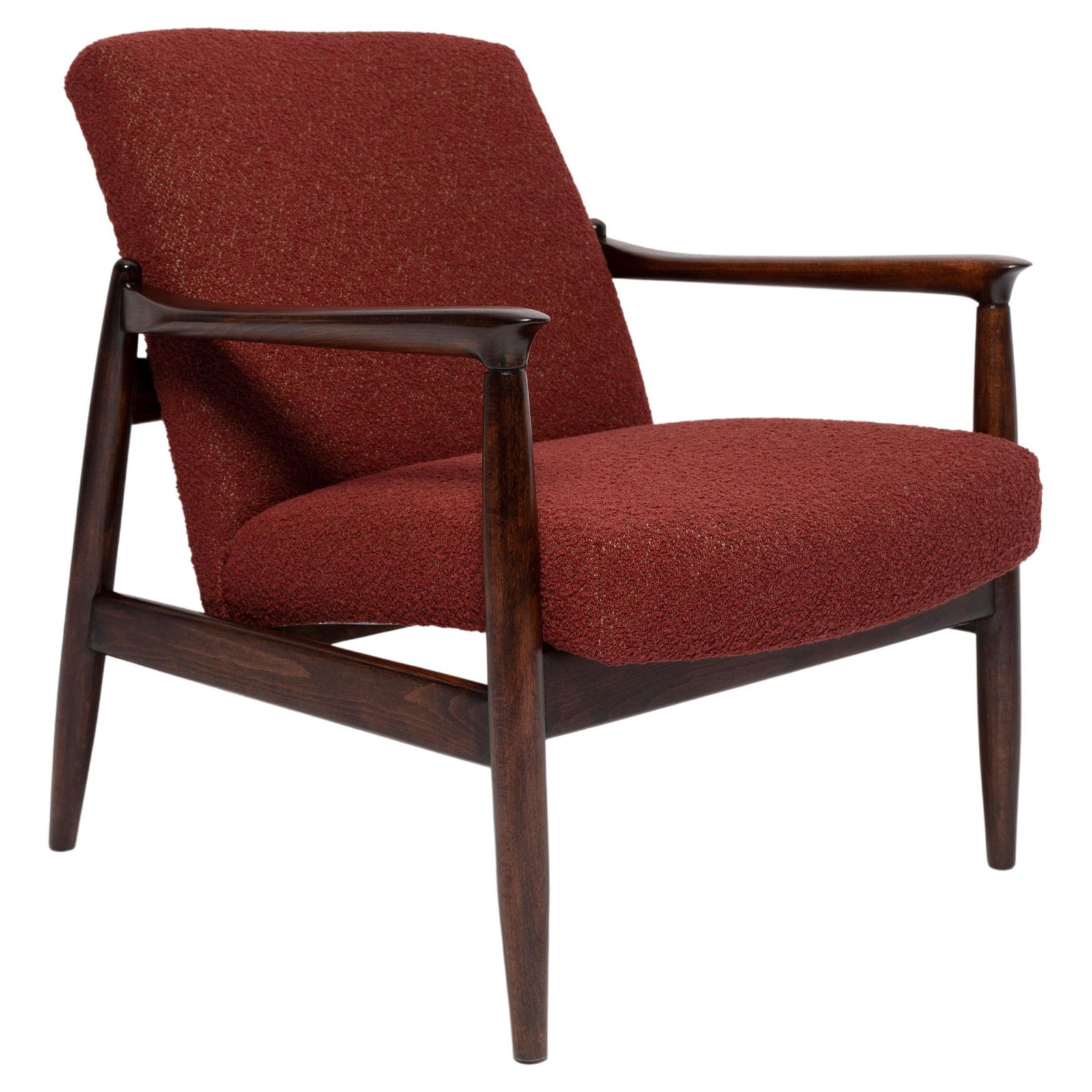 Mid Century Bordeauxrode Bouclé Gfm 64 Fauteuil, Edmund Homa, Europa, Jaren 1960