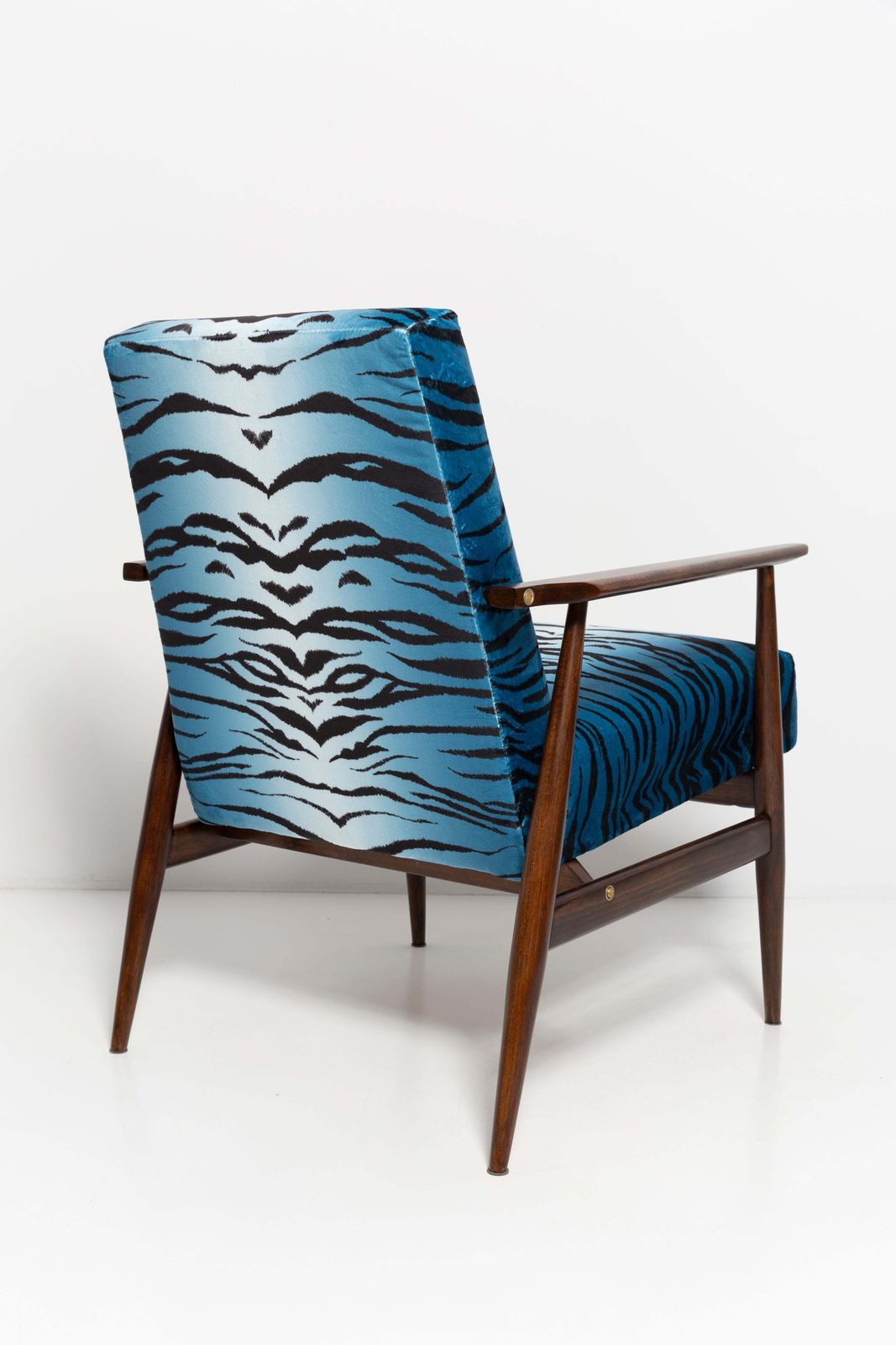photo furniture Mid Century Blue Zebra Print Velvet Dante Armchair, H. Lis, 1960s