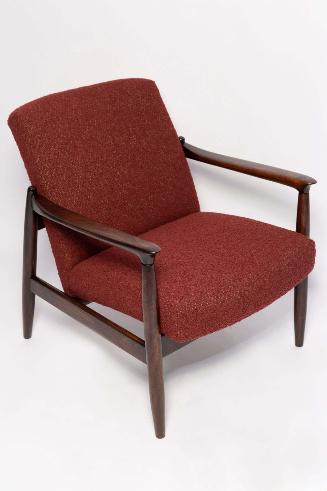 Mid Century Burgundy Wine Boucle Gfm 64 Armchair, Edmund Homa, Europe, 1960s photo for sale