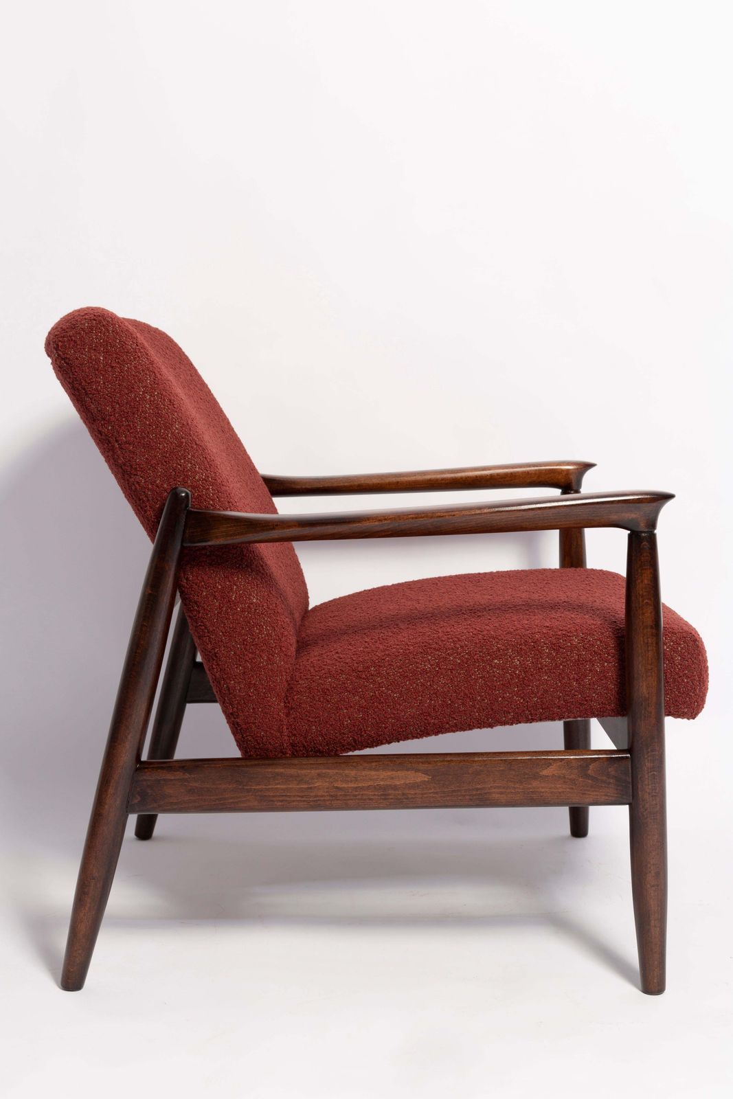 Mid Century Burgundy Wine Boucle Gfm 64 Armchair, Edmund Homa, Europe, 1960s photo buy