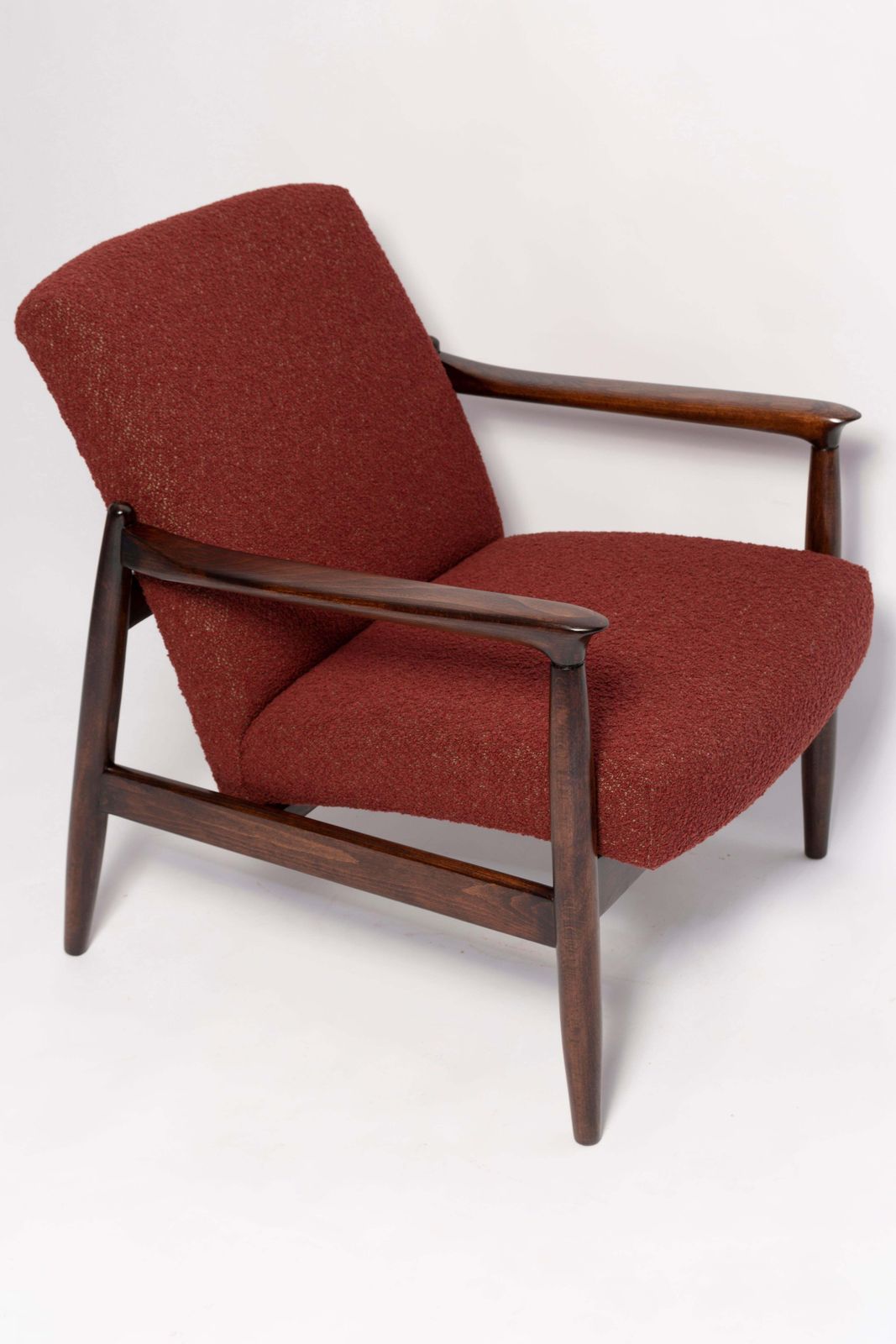 Mid Century Burgundy Wine Boucle Gfm 64 Armchair, Edmund Homa, Europe, 1960s photo vintage