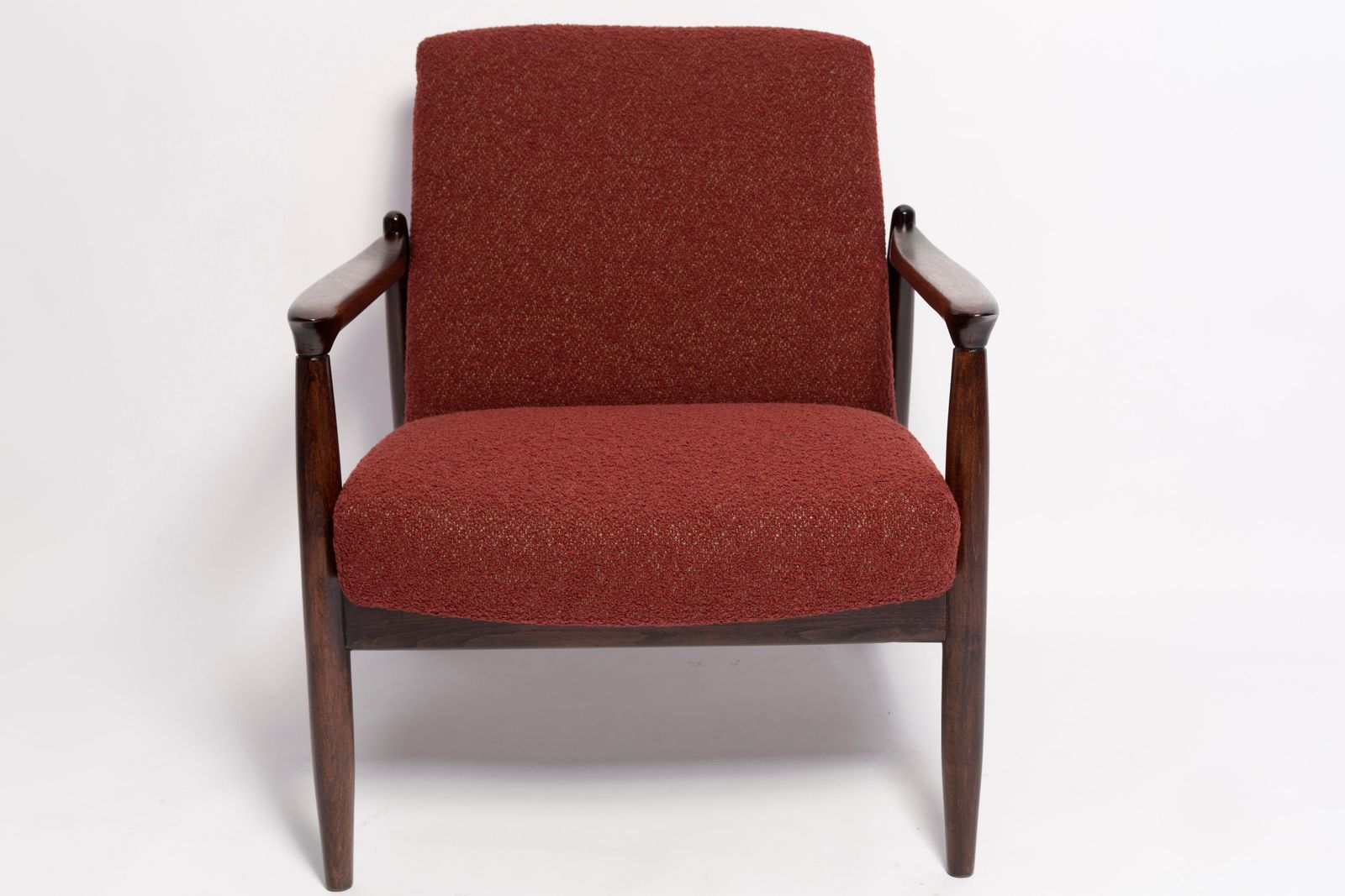 photo for sale Mid Century Burgundy Wine Boucle Gfm 64 Armchair, Edmund Homa, Europe, 1960s