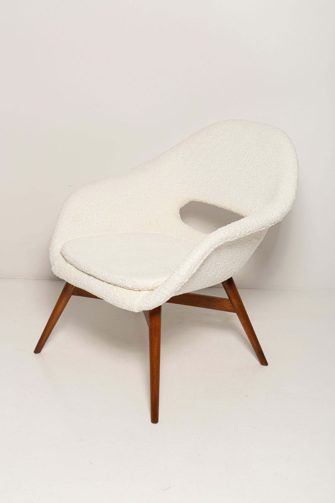 photo furniture Mid Century White Boucle Shell Chair, Miroslav Navratil, Czechoslovakia, 1960s