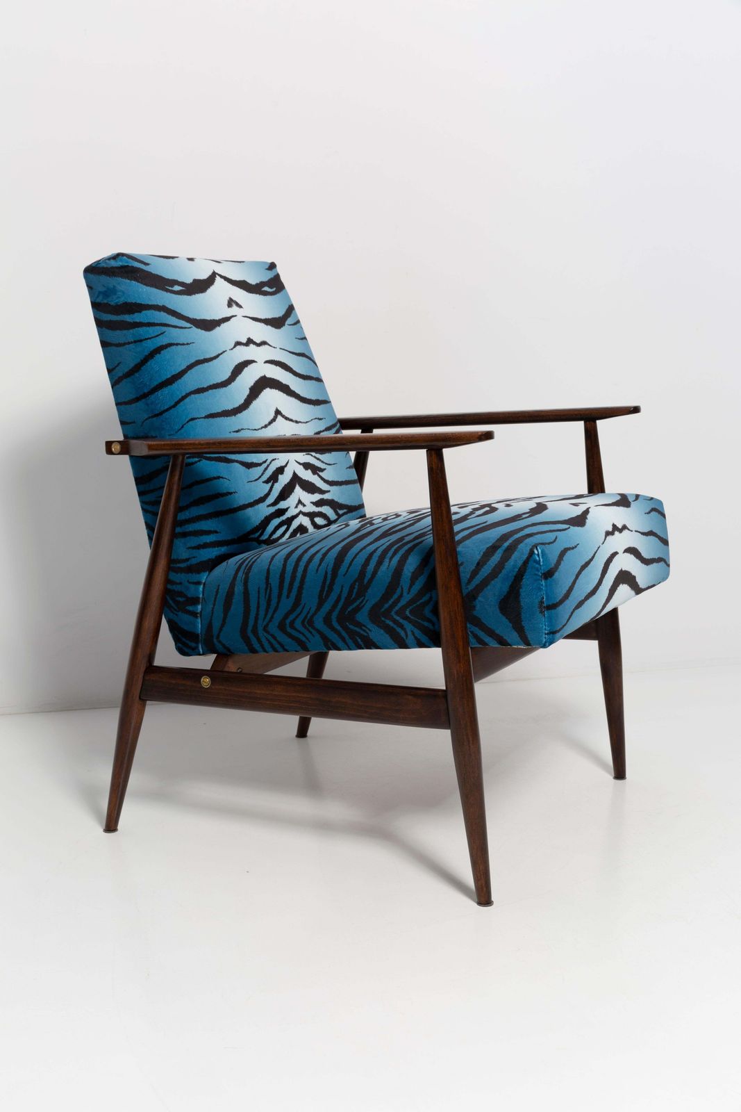 Set Of Two Midcentury Blue Zebra Print Velvet Dante Armchairs, H. Lis, 1960s photo furniture