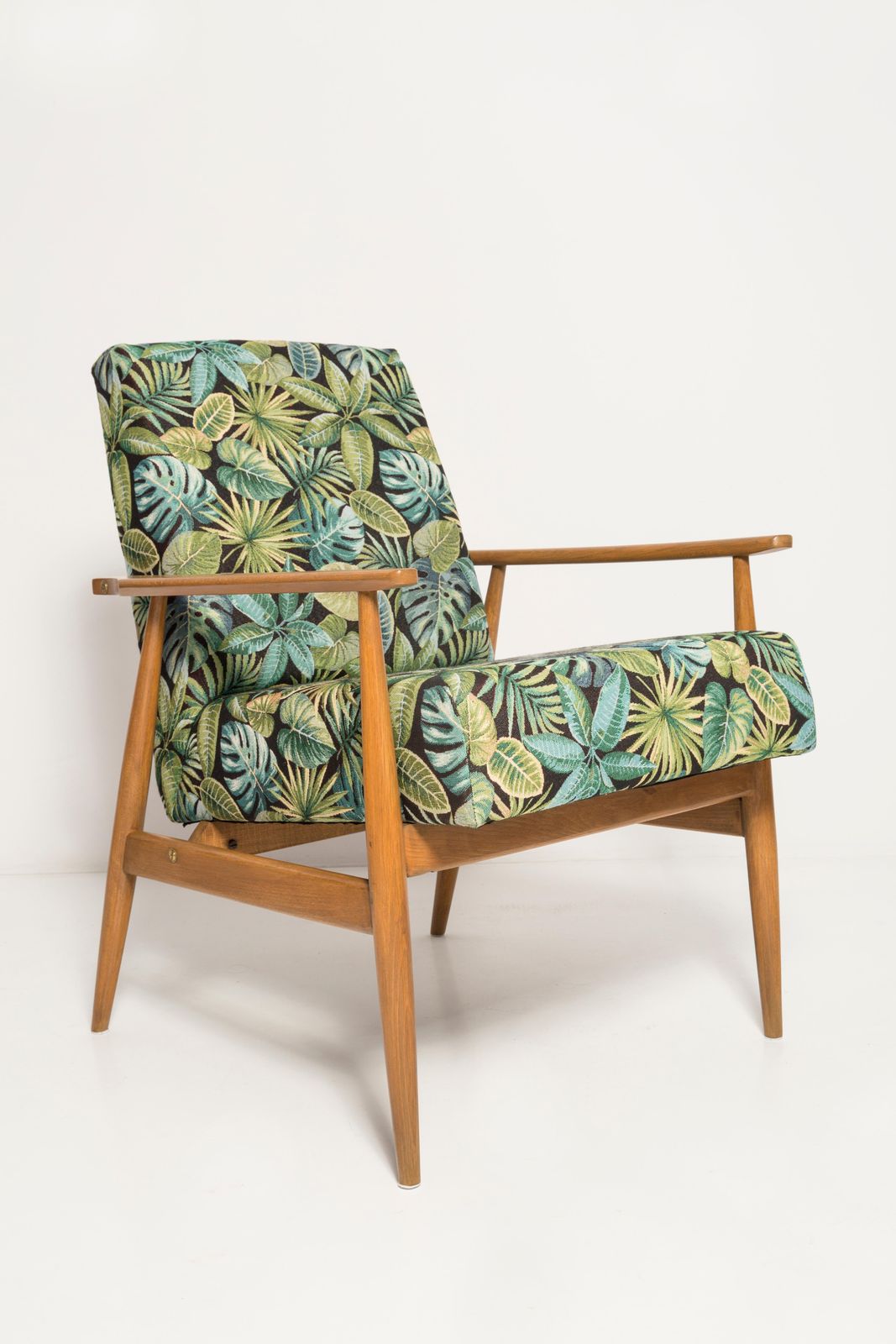 Paar Mid Century Fauteuils Met Groen Bladeren Jacquard Bekleding, Dante, H. Lis, Jaren 1960 photo vinterior