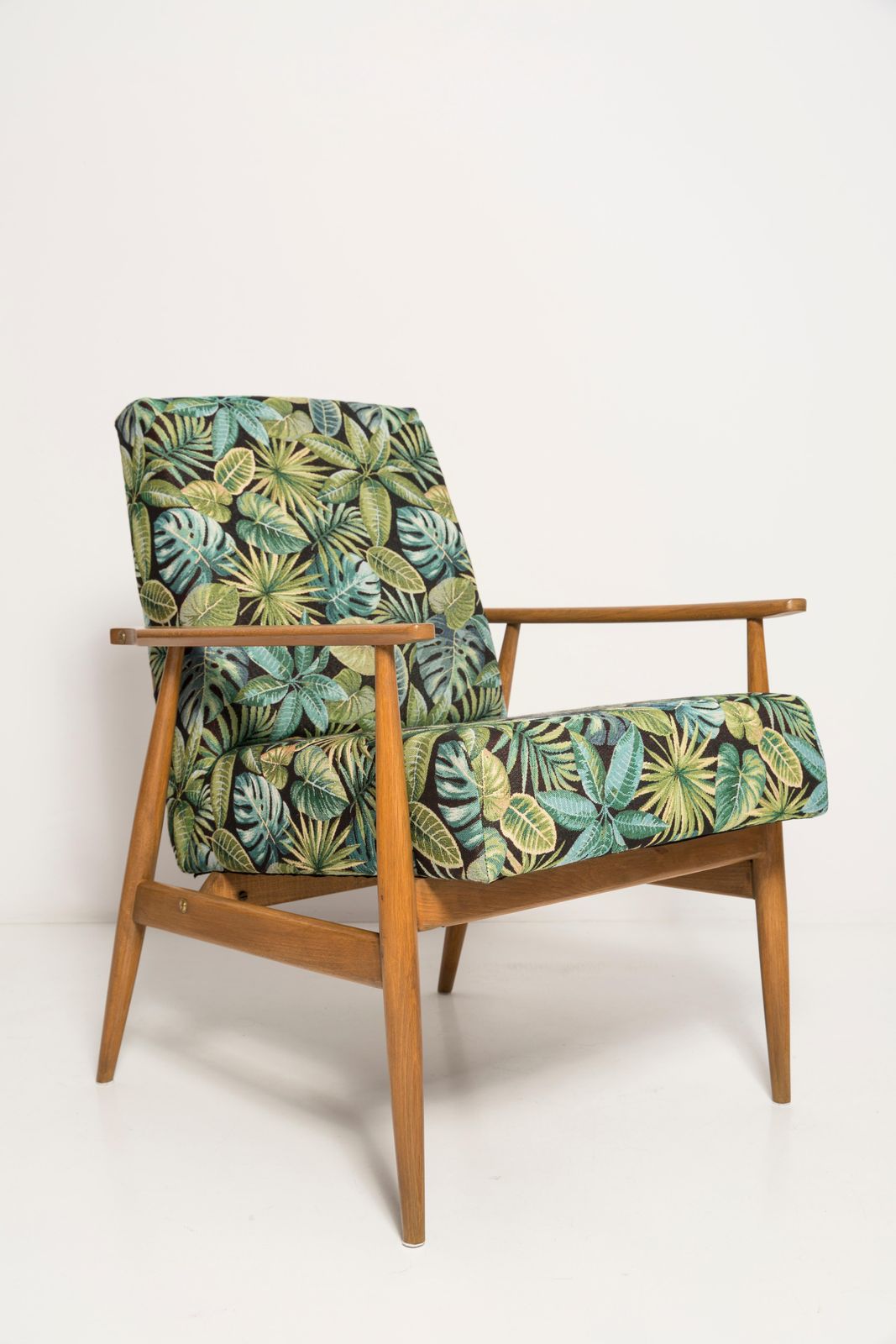 Paar Mid Century Fauteuils Met Groen Bladeren Jacquard Bekleding, Dante, H. Lis, Jaren 1960 photo buy