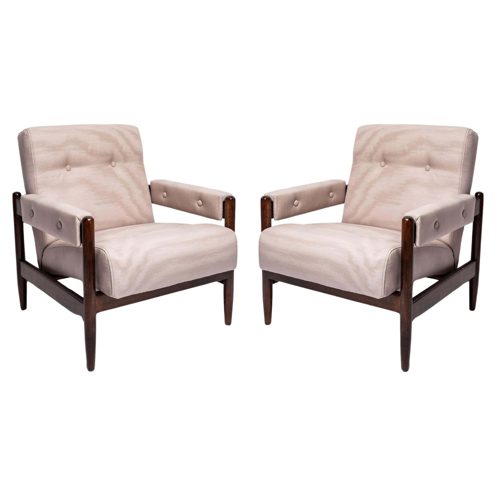 Pair Of Mid Century Amoir Fou Moiré Purple Pink Armchairs, Europe, 1960s