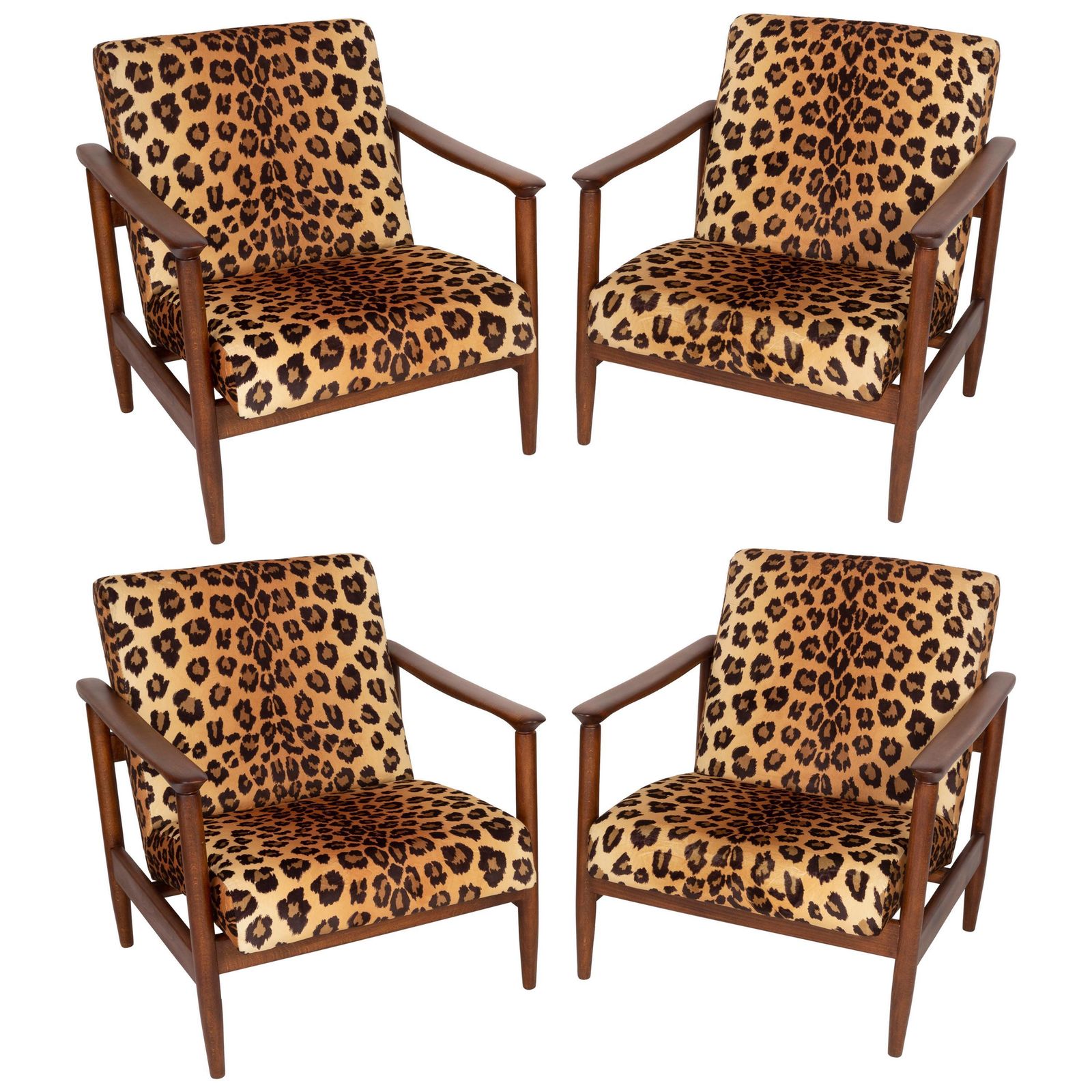 Vier Fauteuils Met Luipaardprint, Hollywood Regency, Edmund Homa, Jaren 1960, Polen