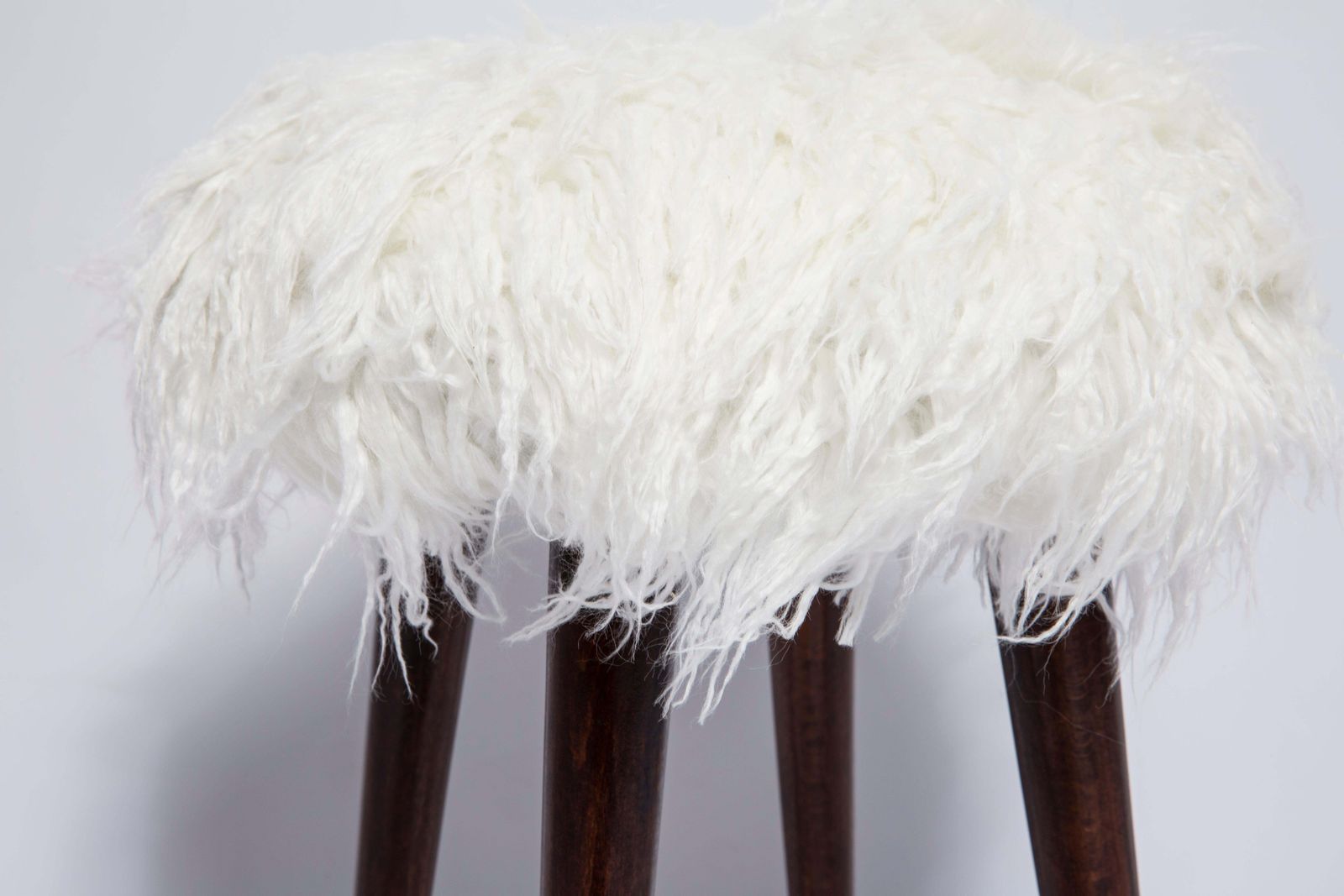 Pair Of Mid Century Alpaca White Faux Fur Stools, Europe, 1960s photo furniture