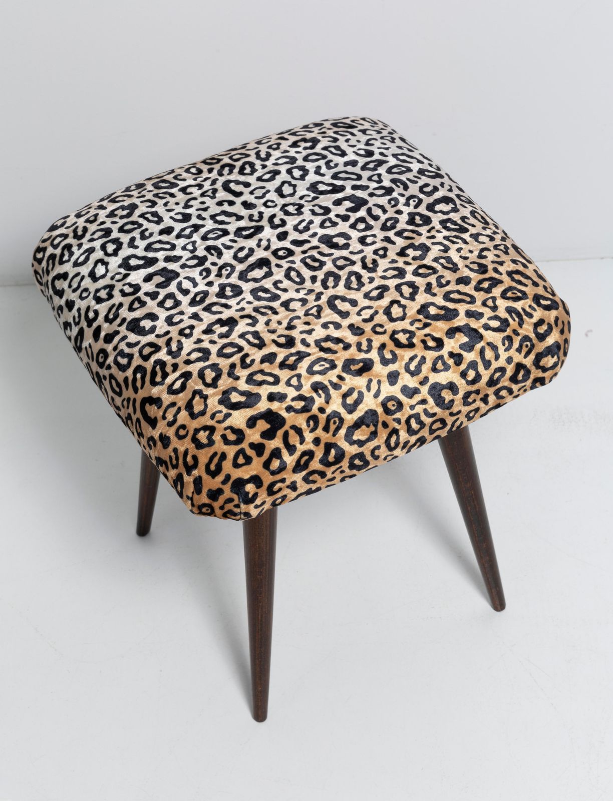 Pair Of 20th Century Leopard Velvet Vintage Stools, Europe, 1960s photo 425.0