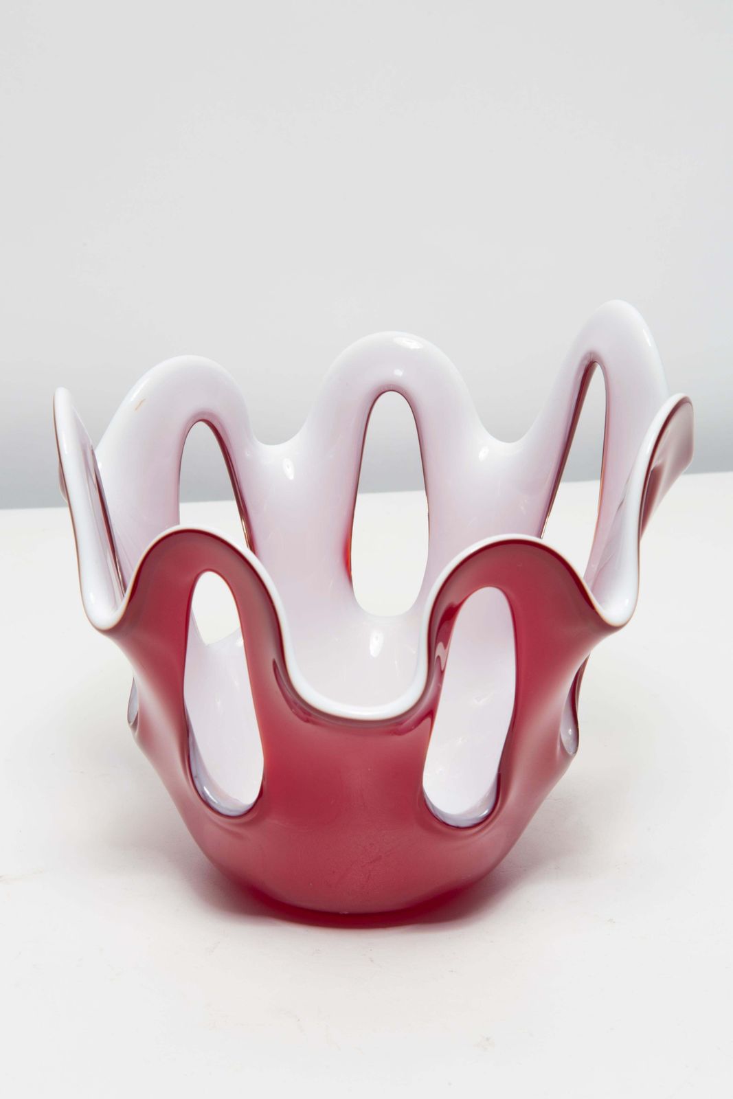 Mid Century Vintage Red And White Artistic Glass Vase, Europe, 1970s photo for sale