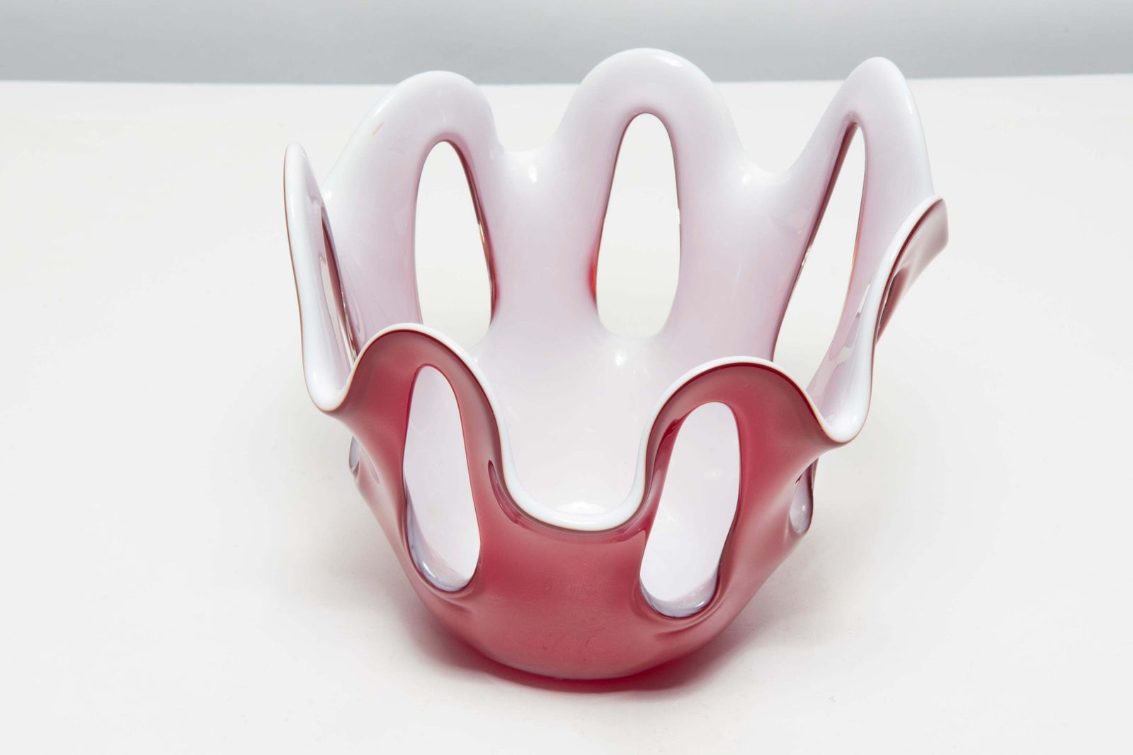 Mid Century Vintage Red And White Artistic Glass Vase, Europe, 1970s photo Home Decor