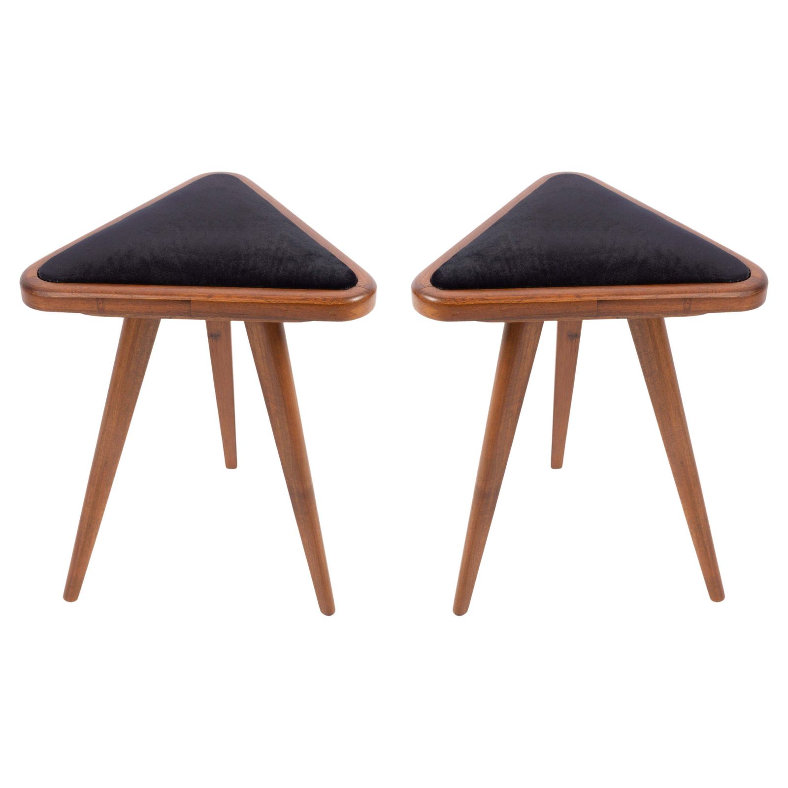 Set Of Two Black Velvet 20th Century Triangle Stools, Europe, 1960s