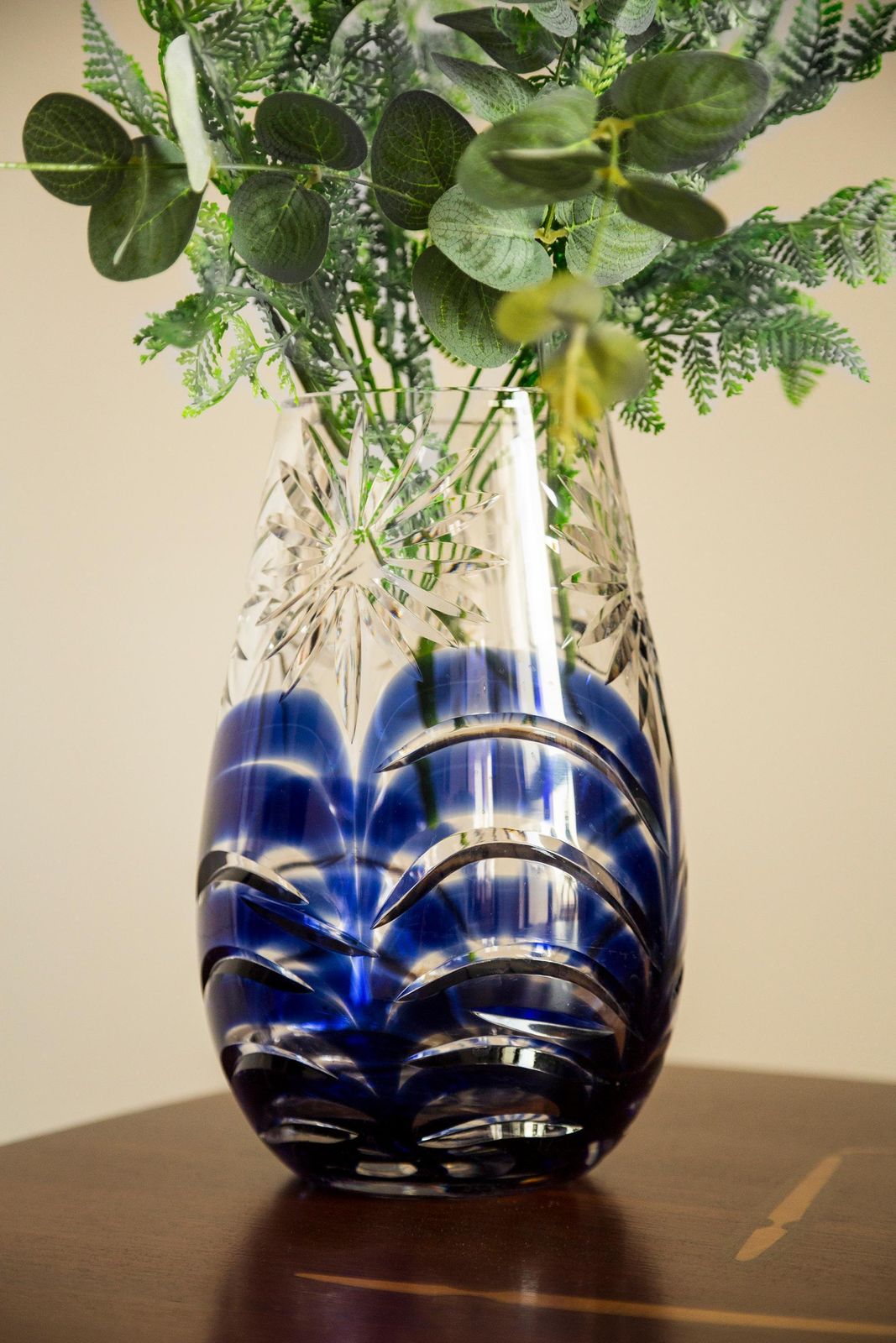 Mid Century Vintage Transparent And Blue Crystal Vase, Italy, 1960s photo for sale