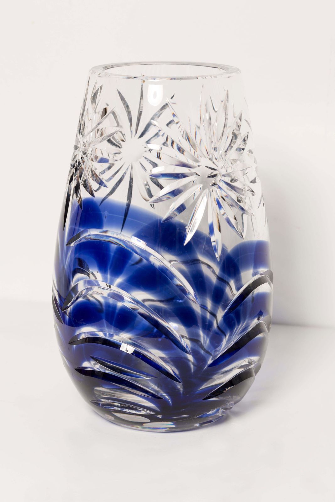 Mid Century Vintage Transparent And Blue Crystal Vase, Italy, 1960s photo vintage
