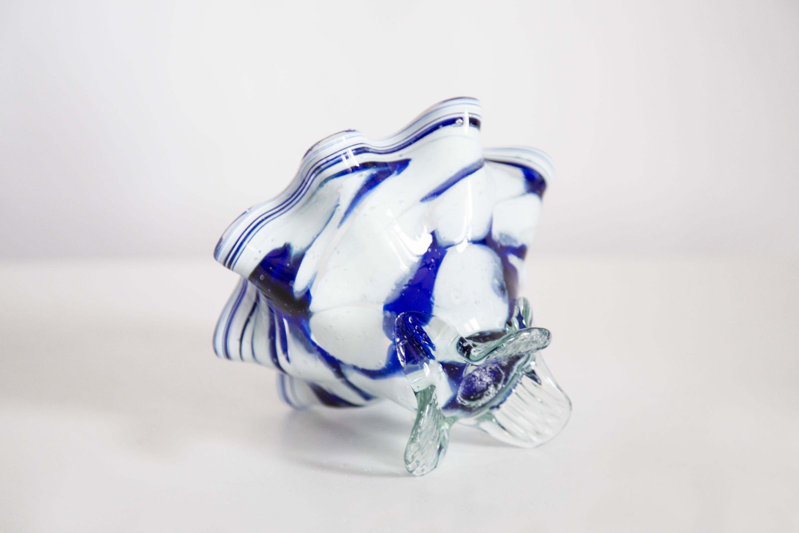 photo furniture Mid Century Vintage Artistic Glass White And Blue Vase Bowl, Europe, 1970s